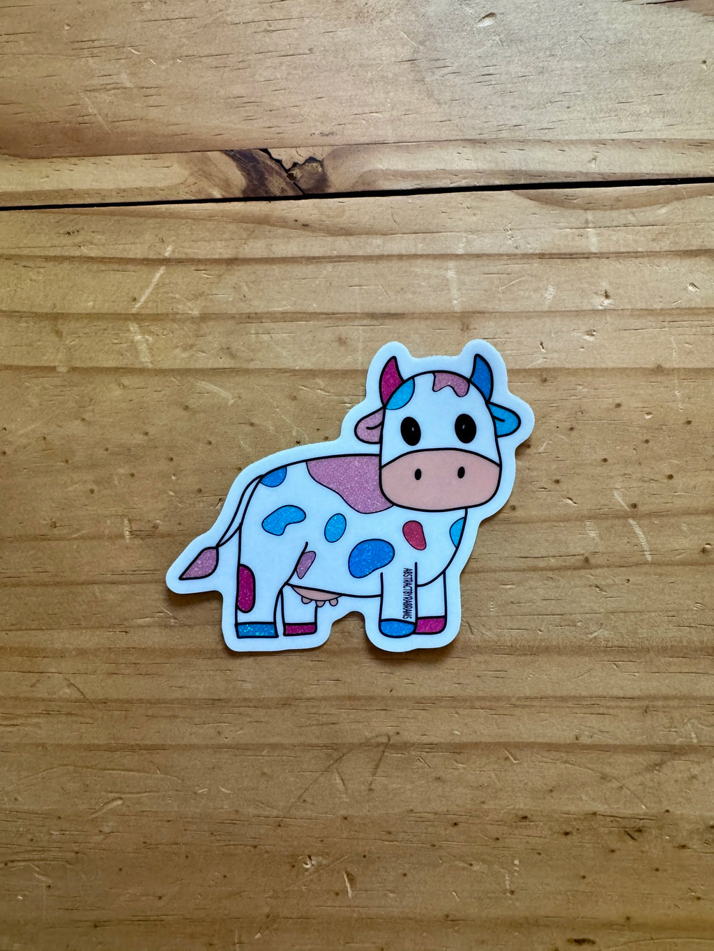 Trans Cow Glittery Sticker - Hand Drawn - 3"