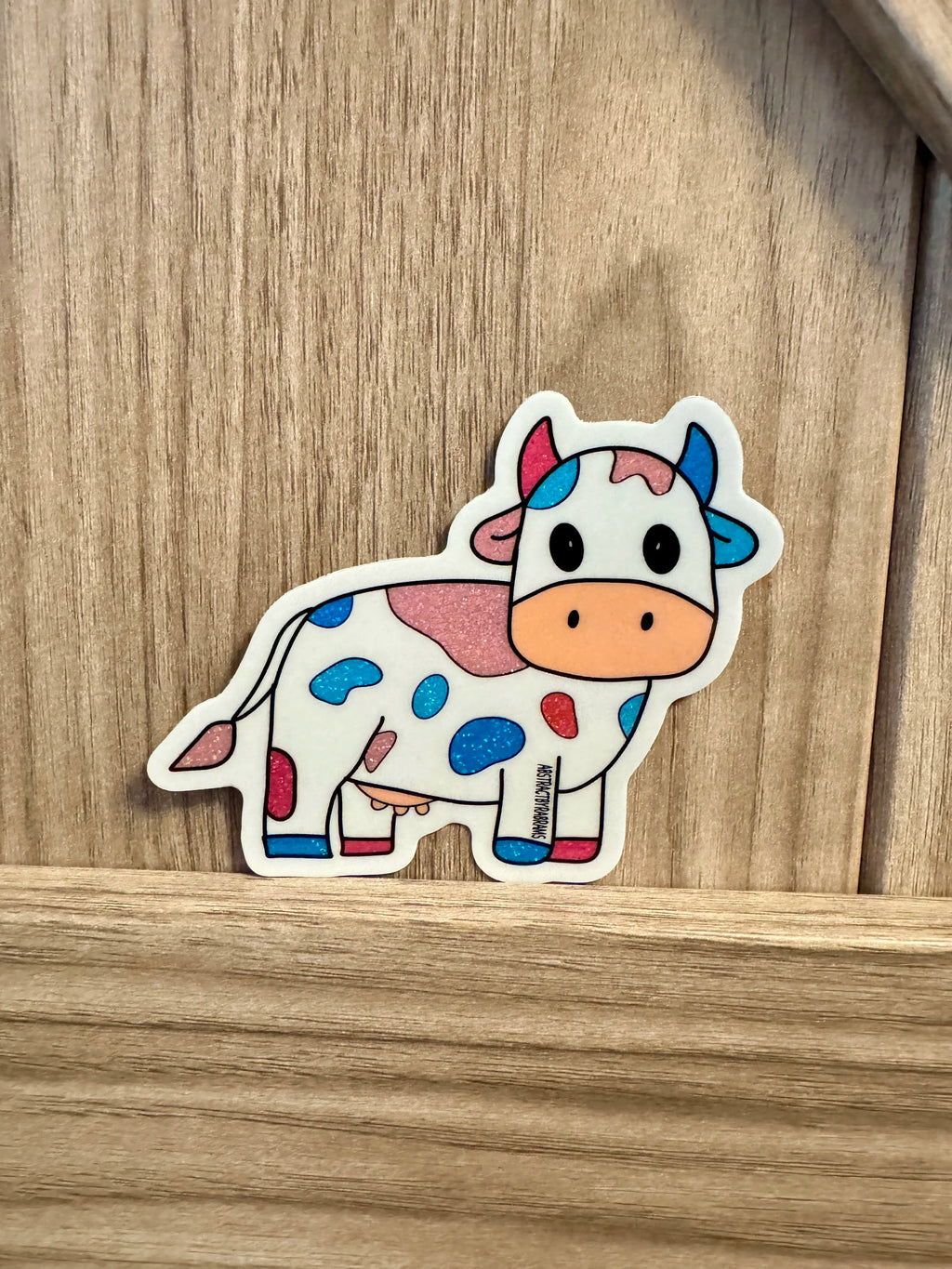Trans Cow Glittery Sticker - Hand Drawn - 3"