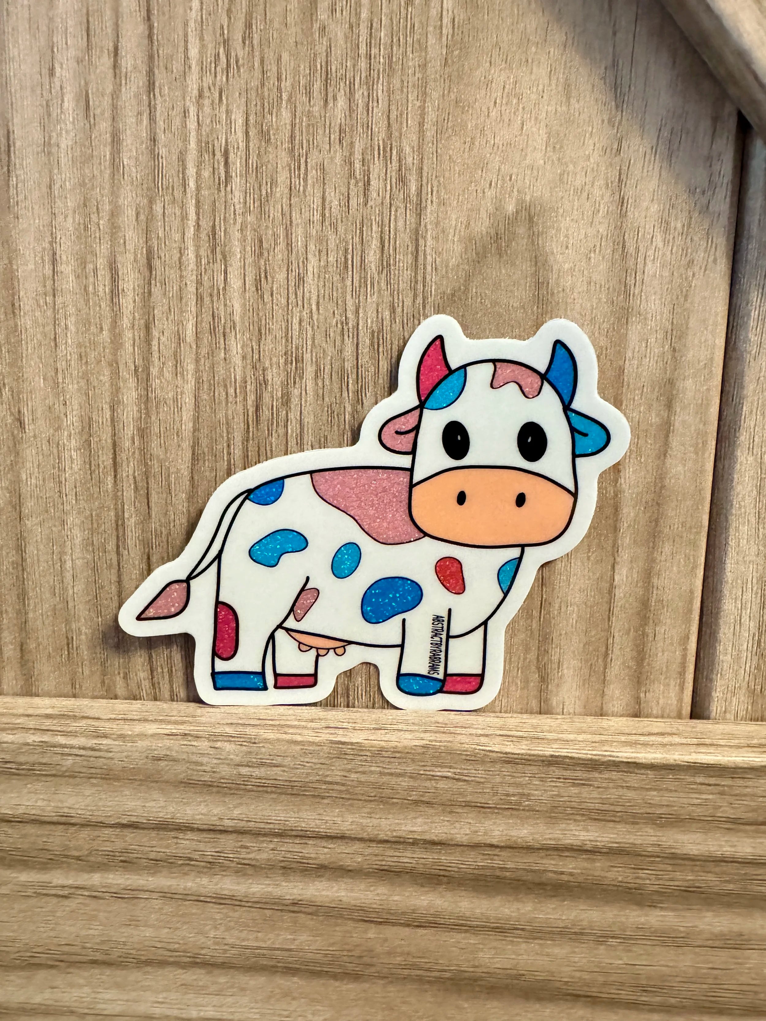 Trans Cow Glittery Sticker - Hand Drawn - 3"
