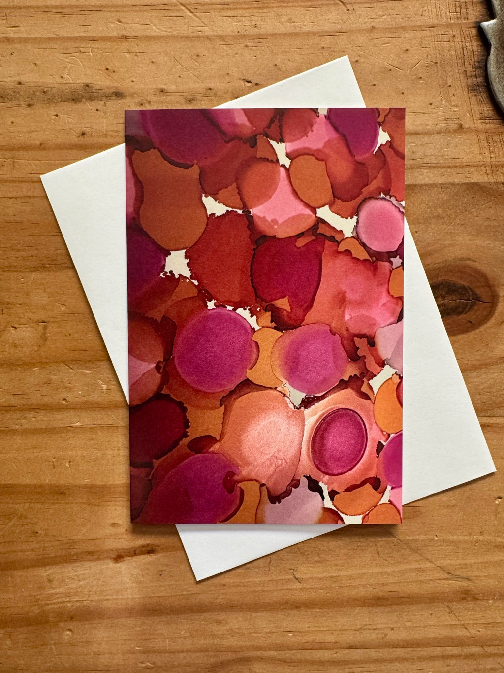 Pink and Orange Abstract Alcohol Ink Greeting Card -100% PCW