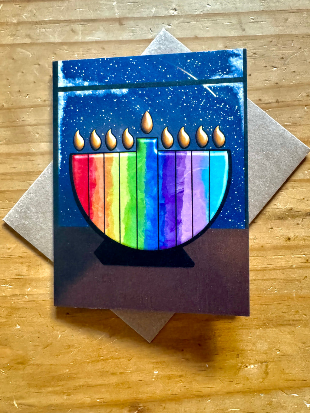 Pride Rainbow Menorah Hanukkah Card