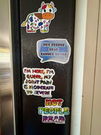 I'm Here, I'm Queer, My Joint Pain is Moderate to Severe Rainbow Fridge Magnet
