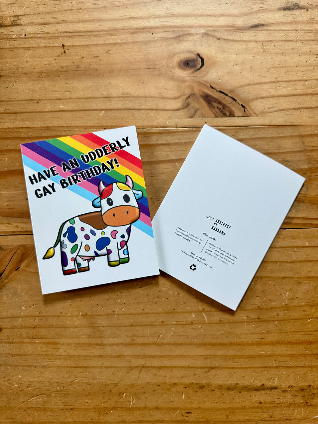 Rainbow Cow Birthday Card - Cow Pun - A2 - 100% PCW paper