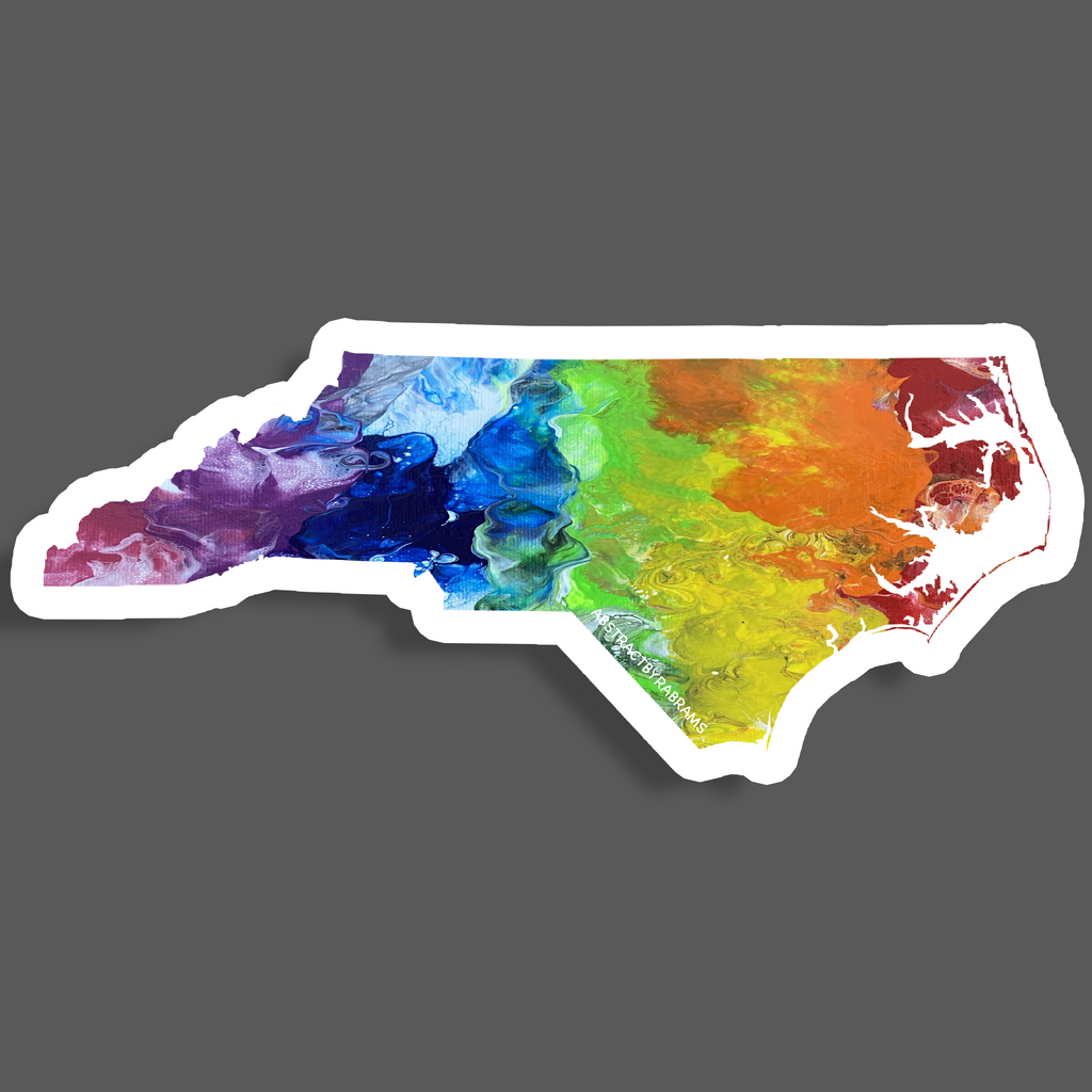North Carolina State Shape Sticker - Rainbow and Trans Pride 3.5"x1.25"