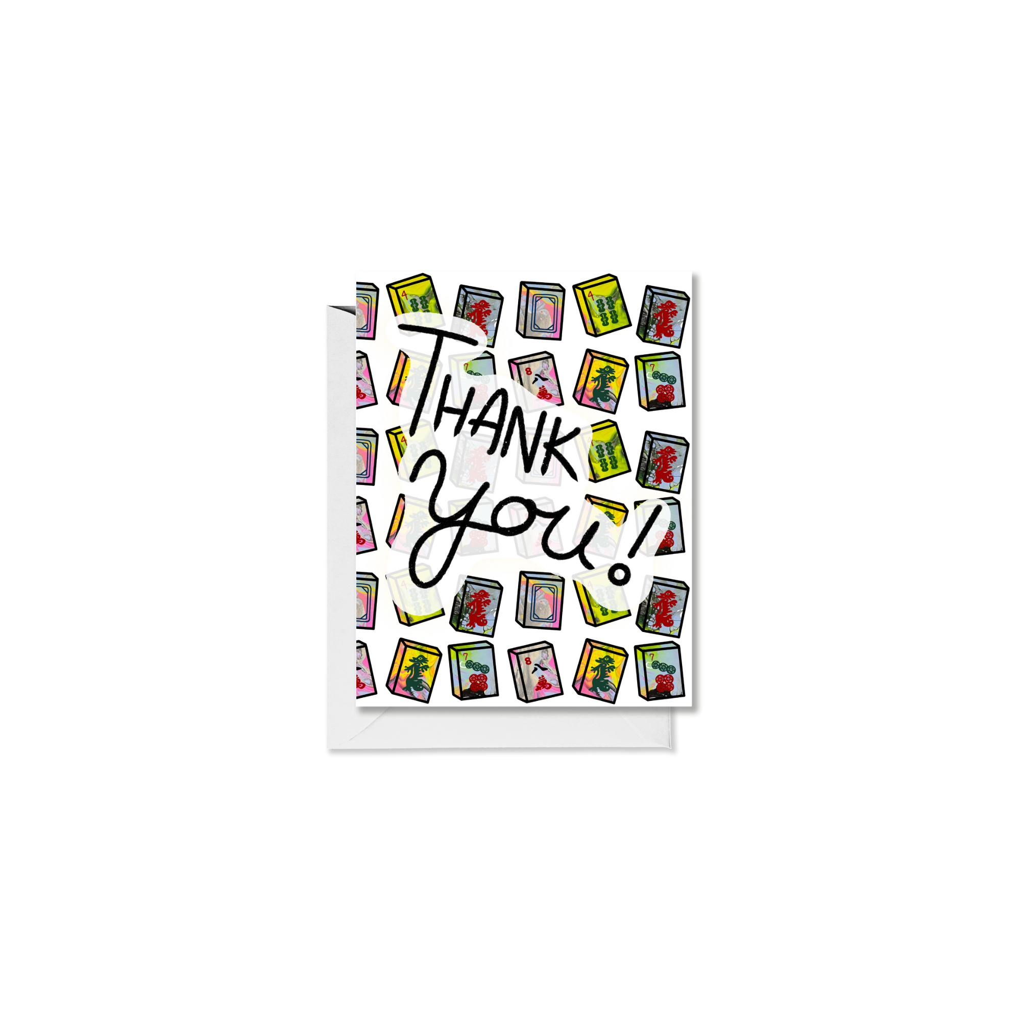Yellow and Pink Mahjong Tiles Thank You Card