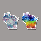 Wisconsin State Shape Sticker - Rainbow and Trans Pride 3"
