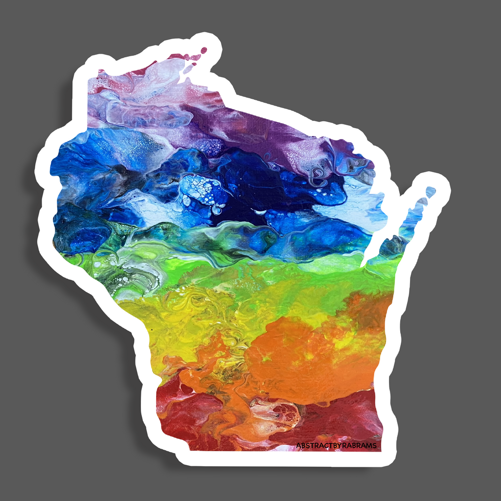Wisconsin State Shape Sticker - Rainbow and Trans Pride 3"