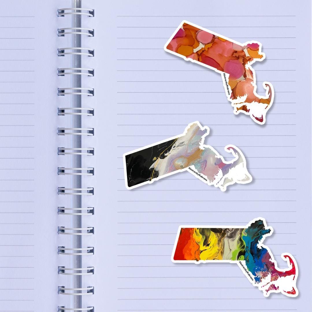 Massachusetts Vinyl Sticker - 3"x2" - Rainbow, Sunset, and Pastel -- Weatherproof - Massachusetts State Shape