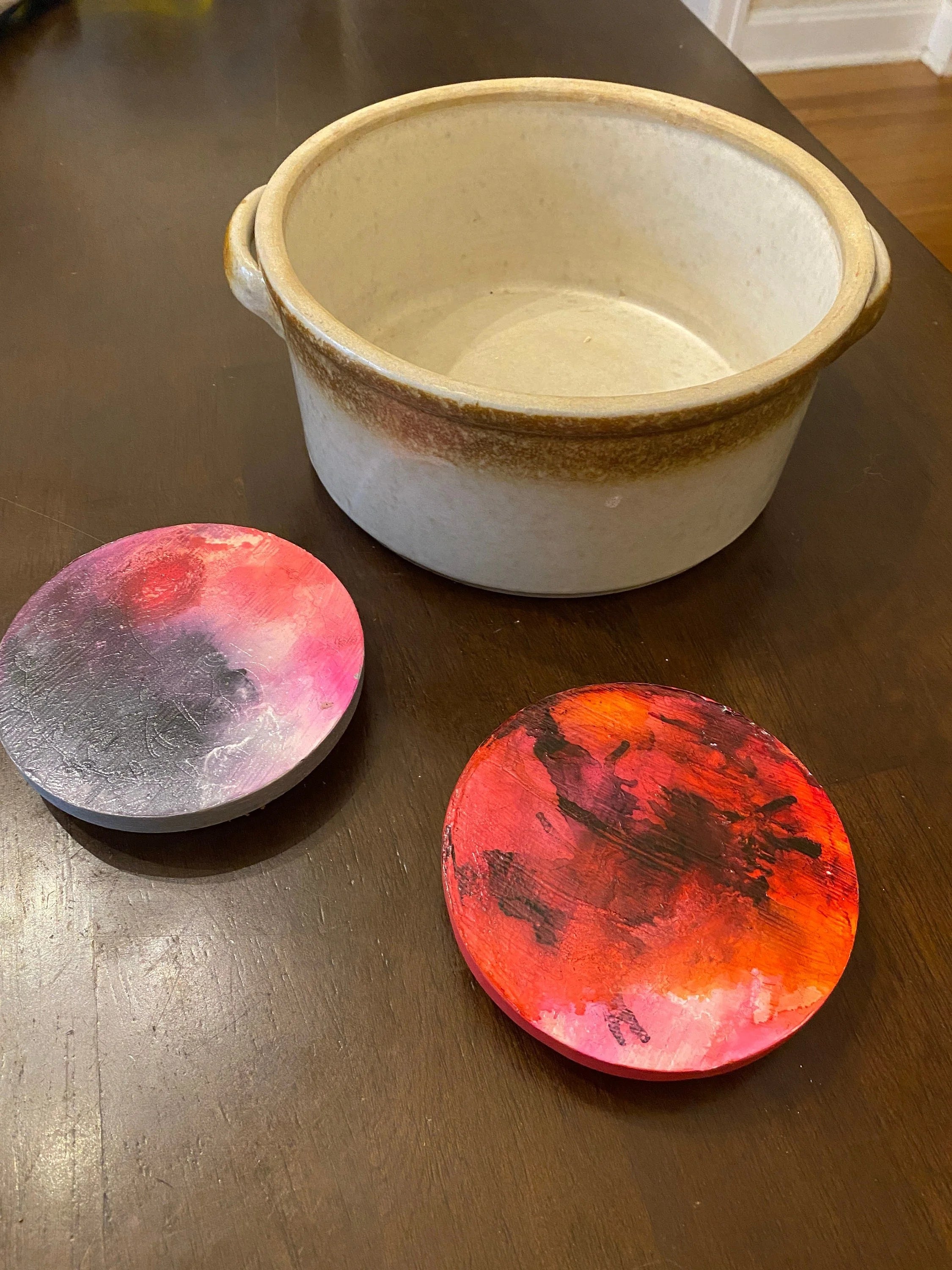 Upcycled Alcohol Ink Trivets - 4 1/4" - Abstract Kitchen - Cork Backing - Suitable for Hot and Cold items