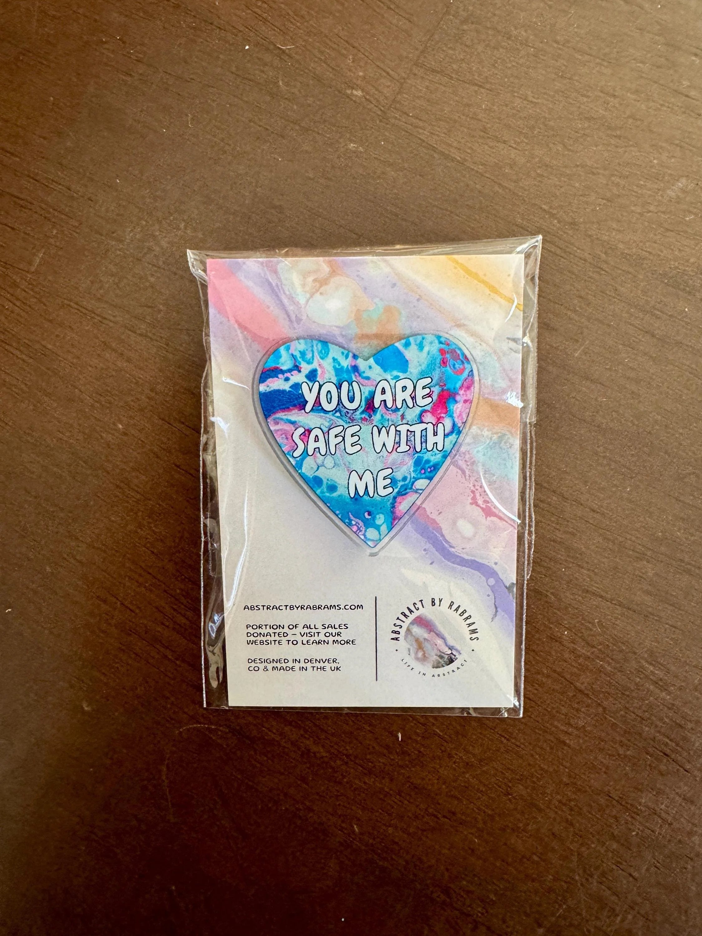 You Are Safe With Me Acrylic Pin - Trans Pride - Blue and Pink 1.5"x1.5" - Made from 100% Recycled and Recyclable plastics - LGBTQ+