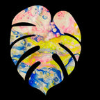 Monstera Sticker - 3″ - Pink, Yellow and Blue - Vinyl