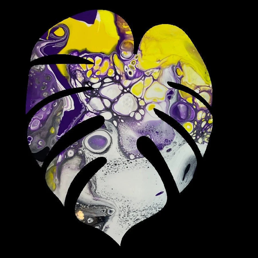 Monstera Sticker - 3″ - Purple, Yellow, Black and White   - Vinyl