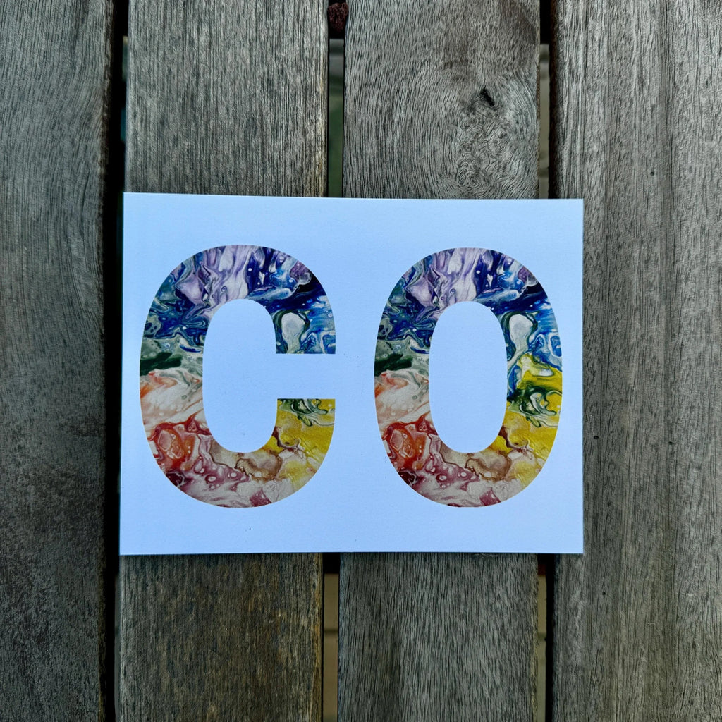 Colorado Abbreviation Postcard - CO -  4.25"x5.5" - Rainbow