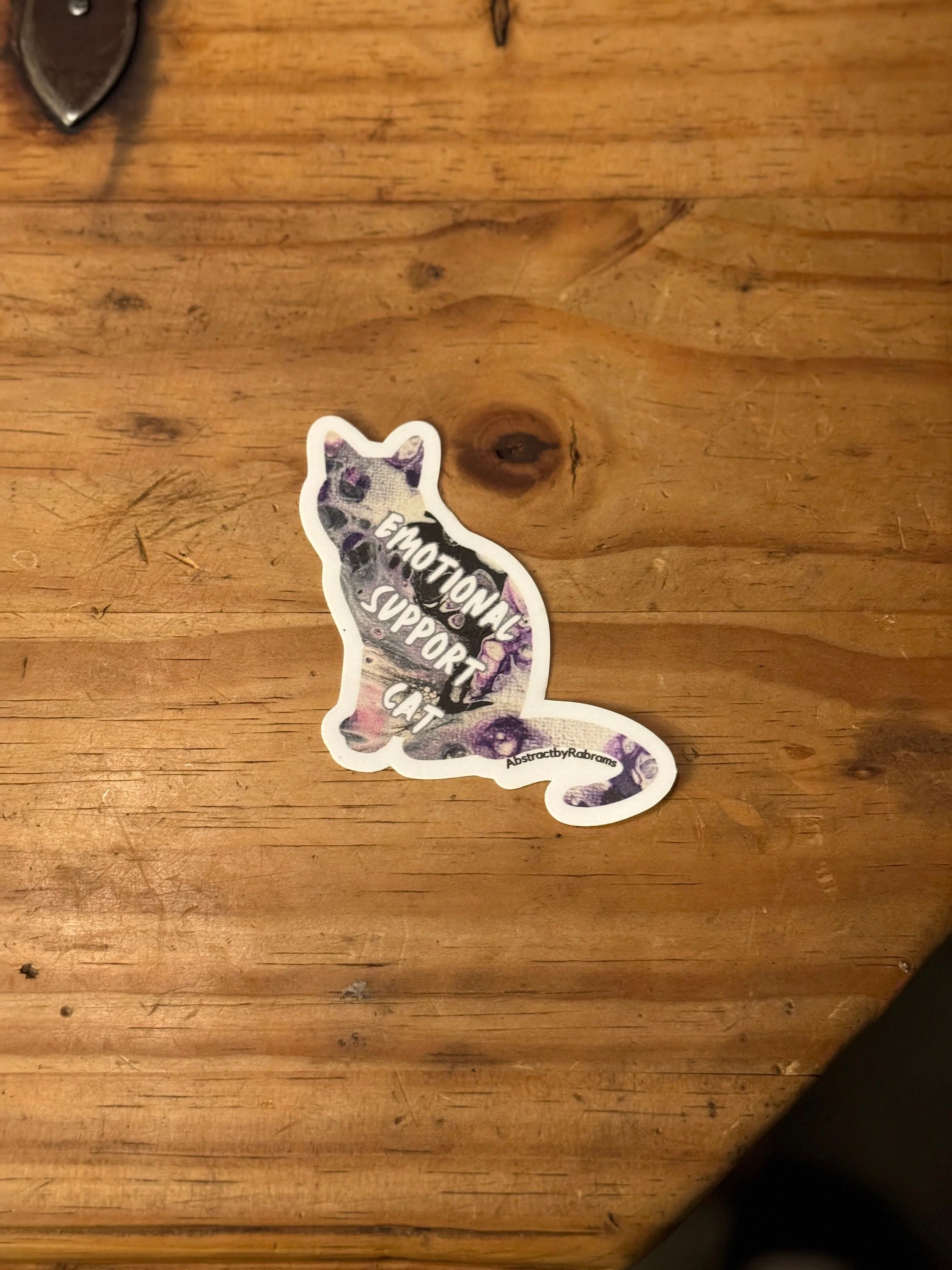 Emotional Support Cat - 3" Waterproof, Vinyl Sticker - Purple, Grey, Black and White