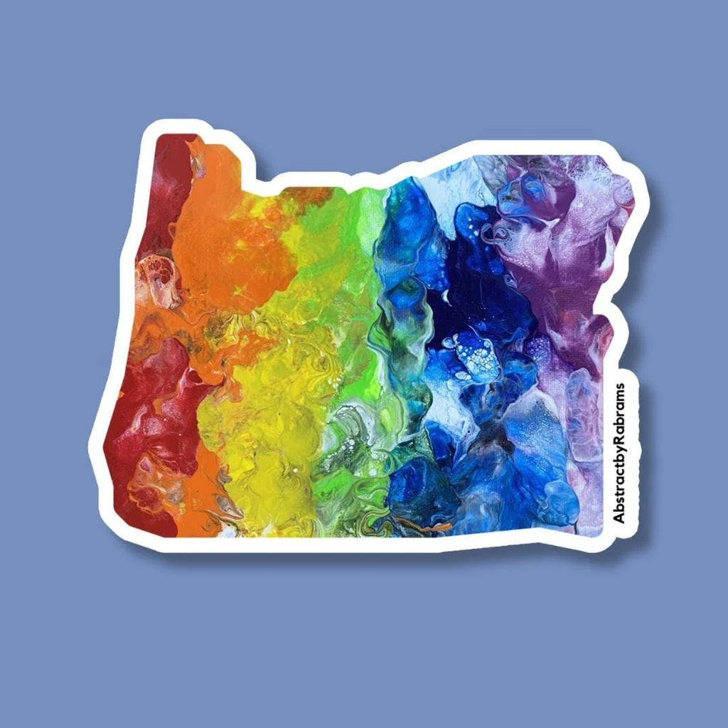 Oregon Sticker - 3” x 2.9" - Vinyl - Weatherproof - Colorful - Oregon State - Rainbow - Non Binary - Trans Pride - LGBTQ+