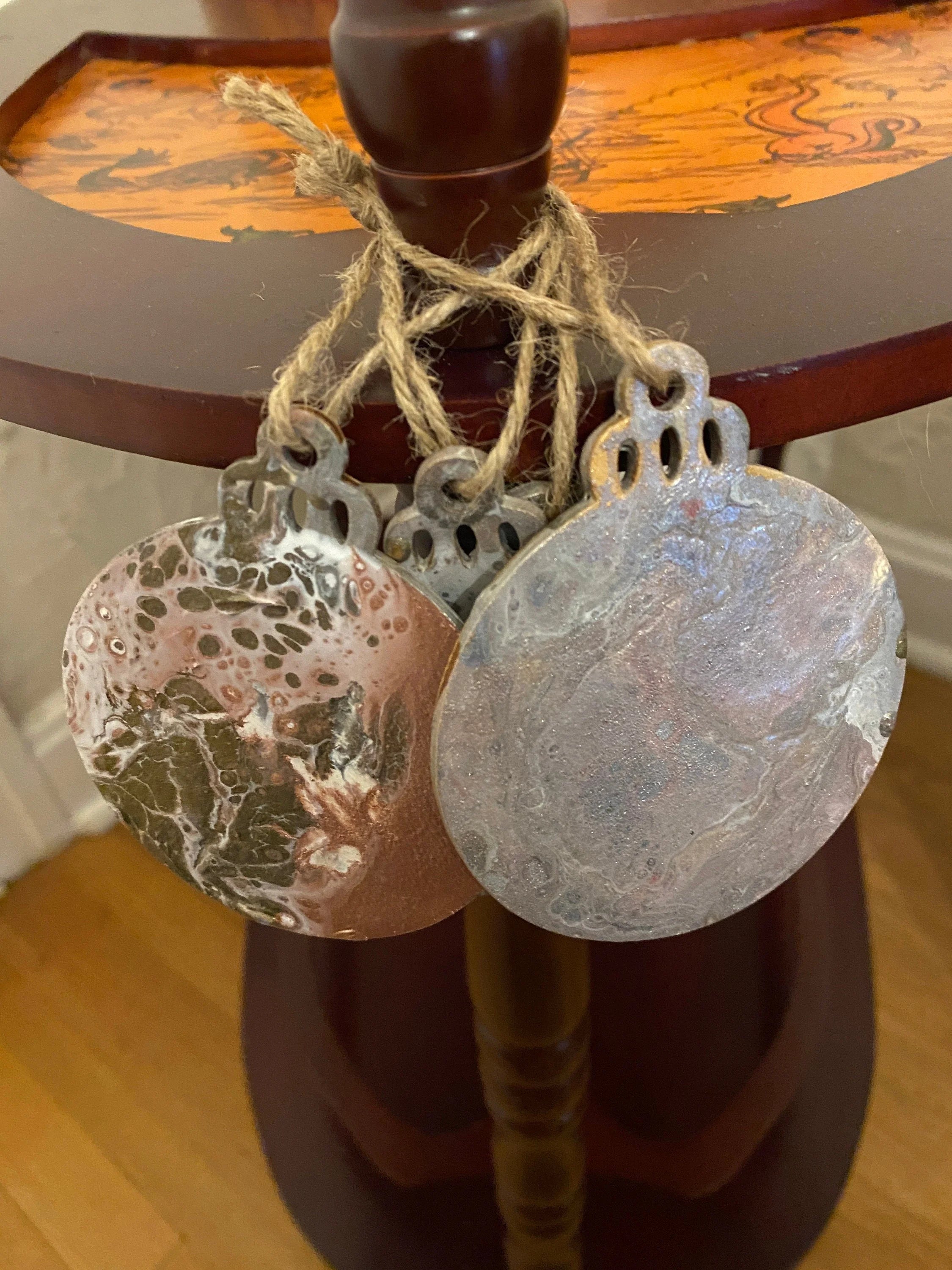 Wooden Metallic Christmas Ornaments - Twine or White Ribbon. 3" Silver, Gold, Rose