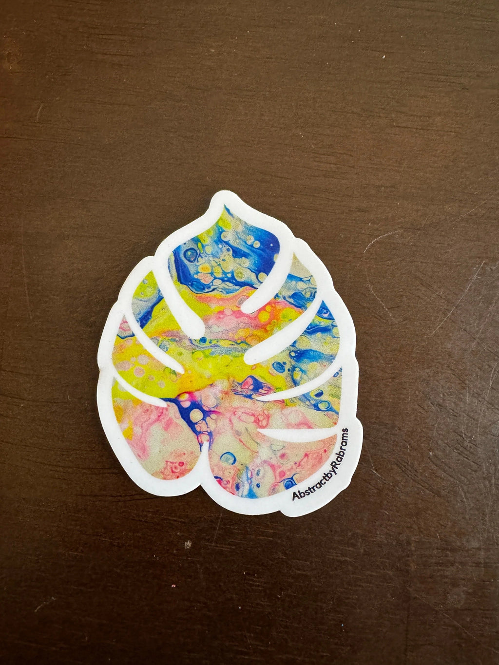 Monstera Sticker - 3″ - Pink, Yellow and Blue - Vinyl