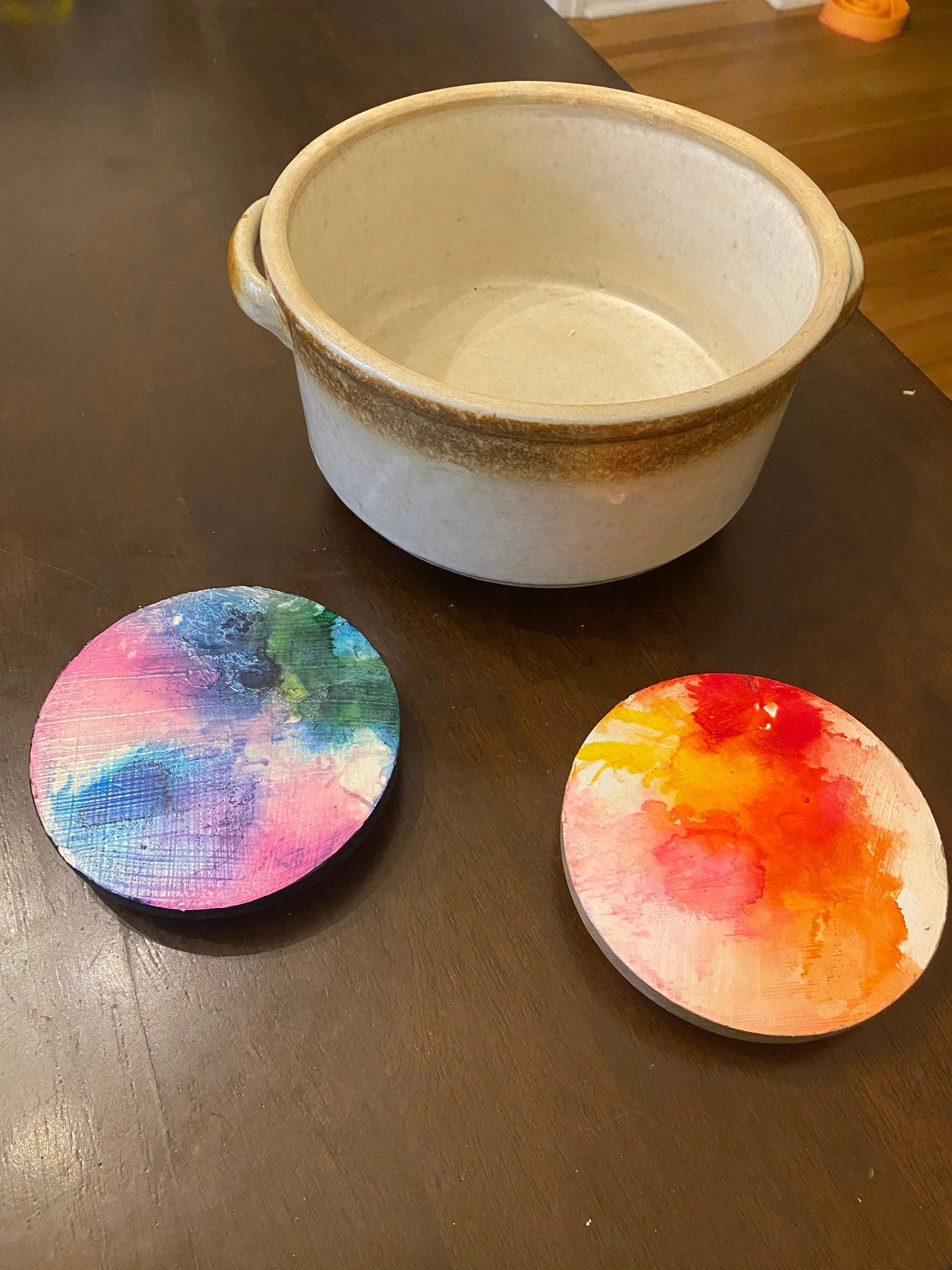 Upcycled Alcohol Ink Trivets - 4 3/5" - Abstract Kitchen - Cork Backing - Suitable for Hot and Cold items
