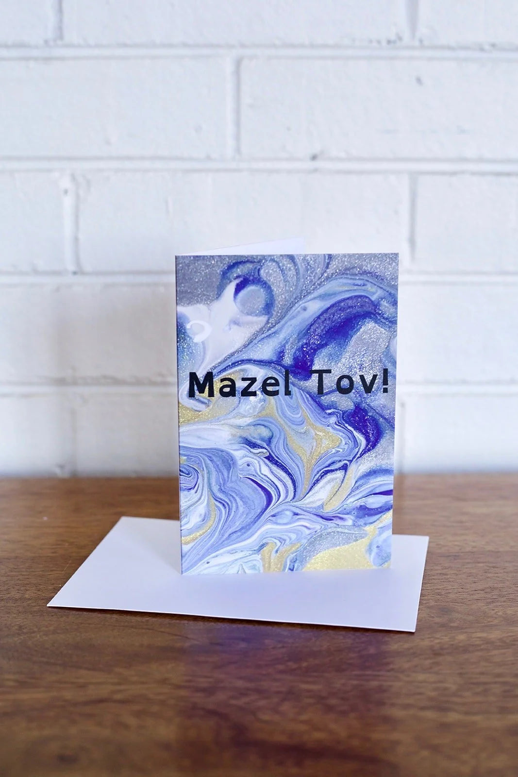 Mazel Tov Greeting Card - Blue and Gold