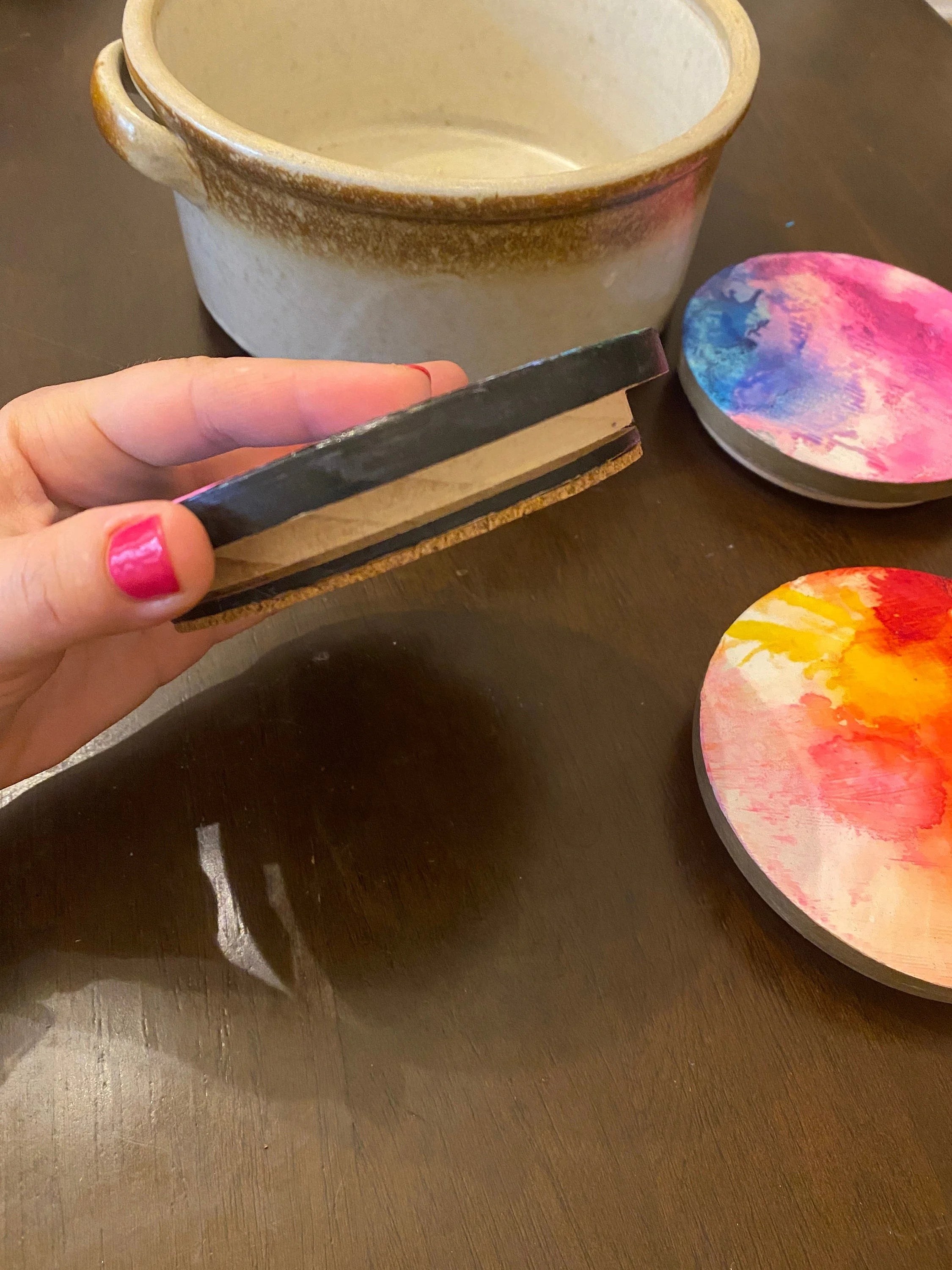 Upcycled Alcohol Ink Trivets - 4 3/5" - Abstract Kitchen - Cork Backing - Suitable for Hot and Cold items