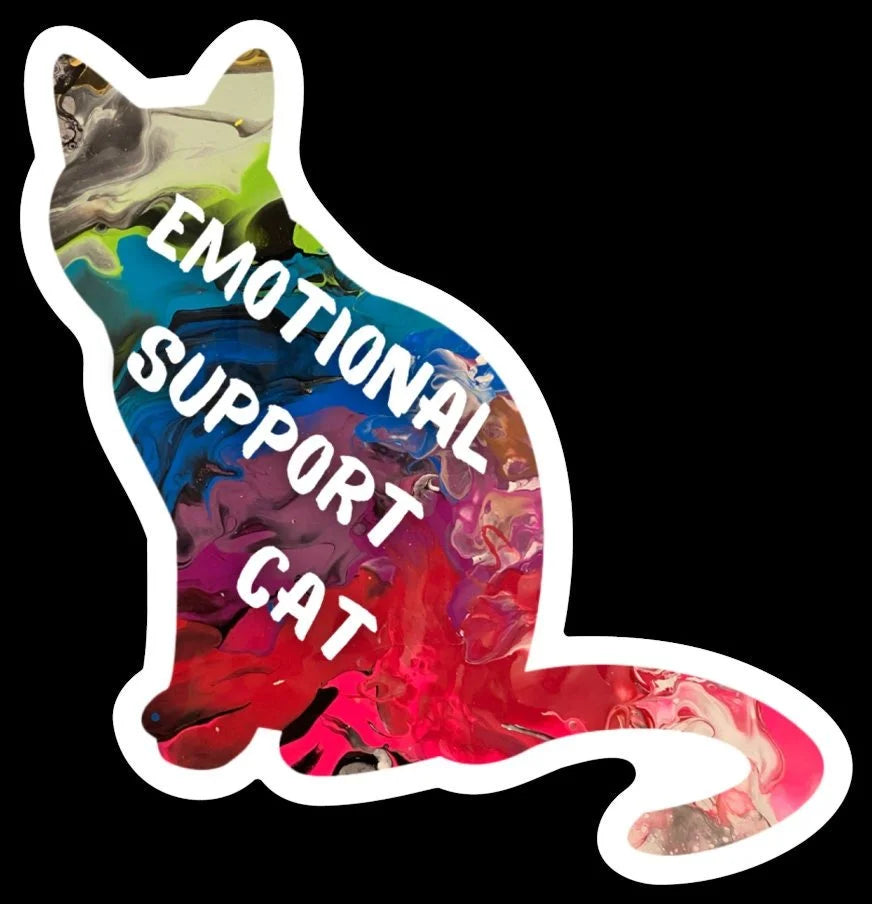 Emotional Support Cat - 3" Waterproof, Vinyl Sticker - 2.89" × 3" - Half Rainbow