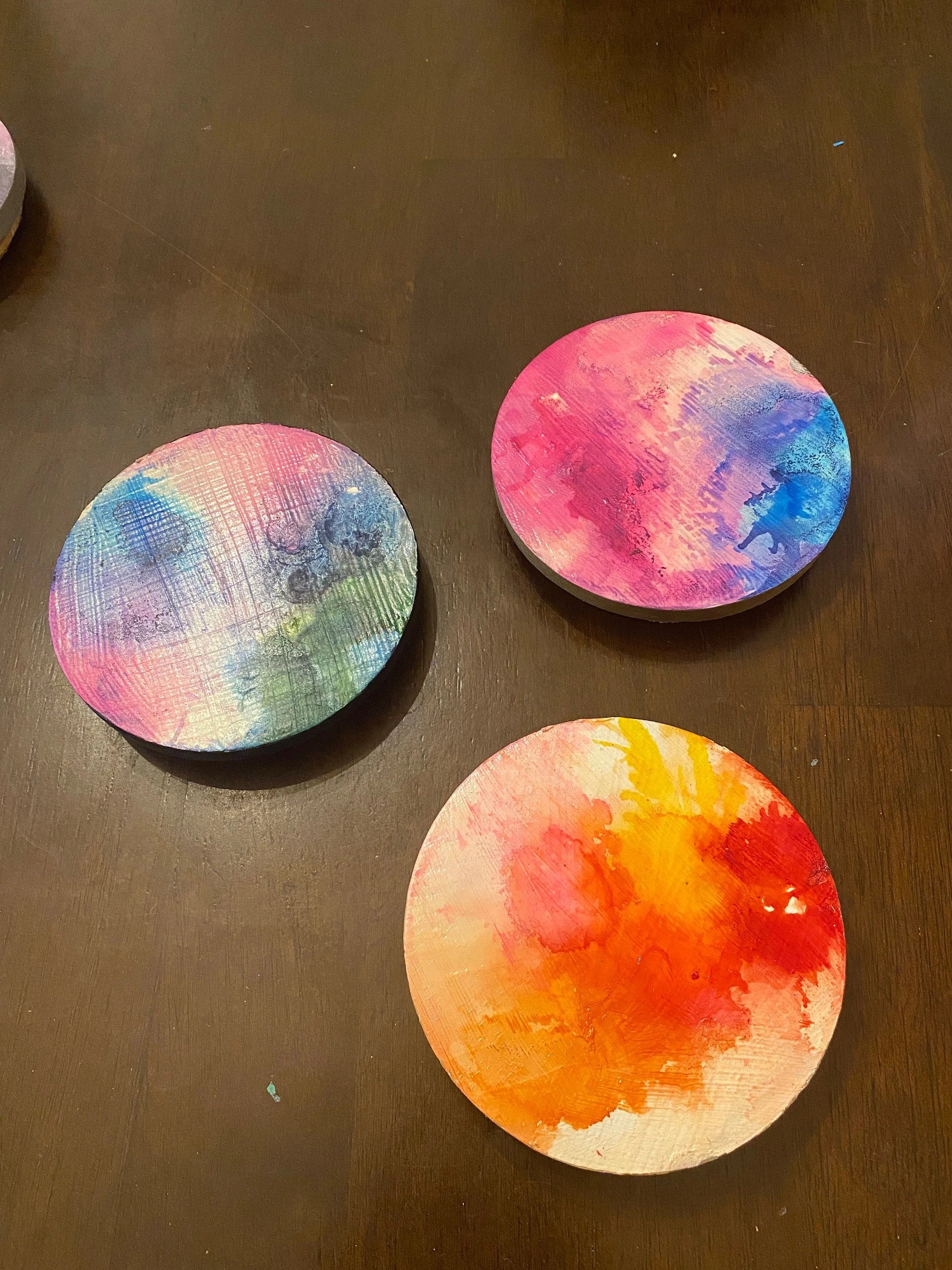 Upcycled Alcohol Ink Trivets - 4 3/5" - Abstract Kitchen - Cork Backing - Suitable for Hot and Cold items