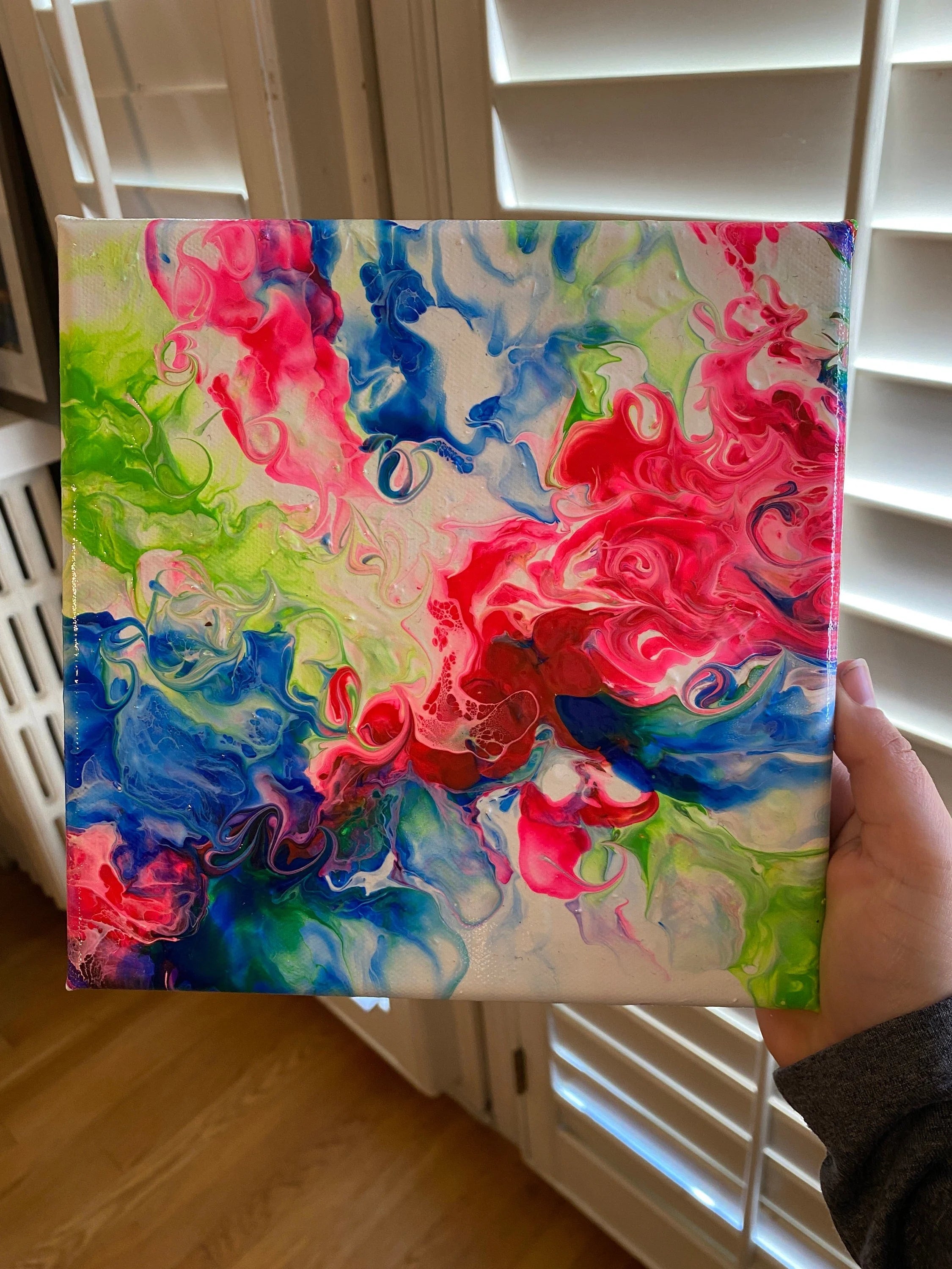 Polysexual Pride Pour Painting - "You are Loved #43" - 8"x8" - Subtle Pride Art - Fluid Artwork