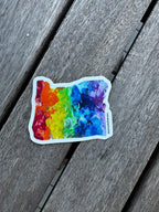 Oregon Sticker - 3” x 2.9" - Vinyl - Weatherproof - Colorful - Oregon State - Rainbow - Non Binary - Trans Pride - LGBTQ+