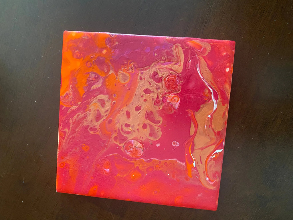 Upcycled Pour Painted Ceramic Trivet - 6"x6"  - Cork Backing - Suitable for Hot and Cold items