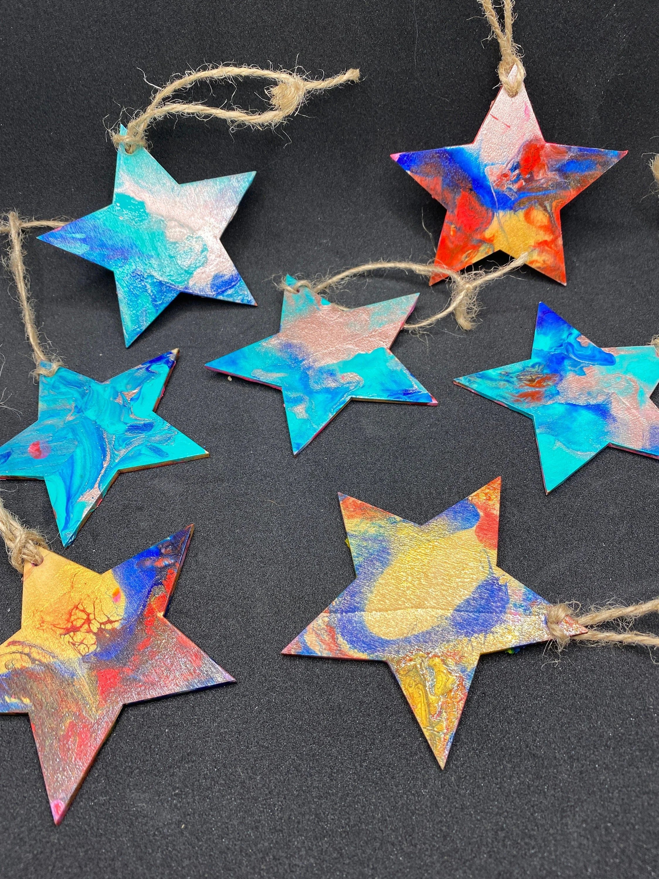 Wooden Pour Painted Star Decorations