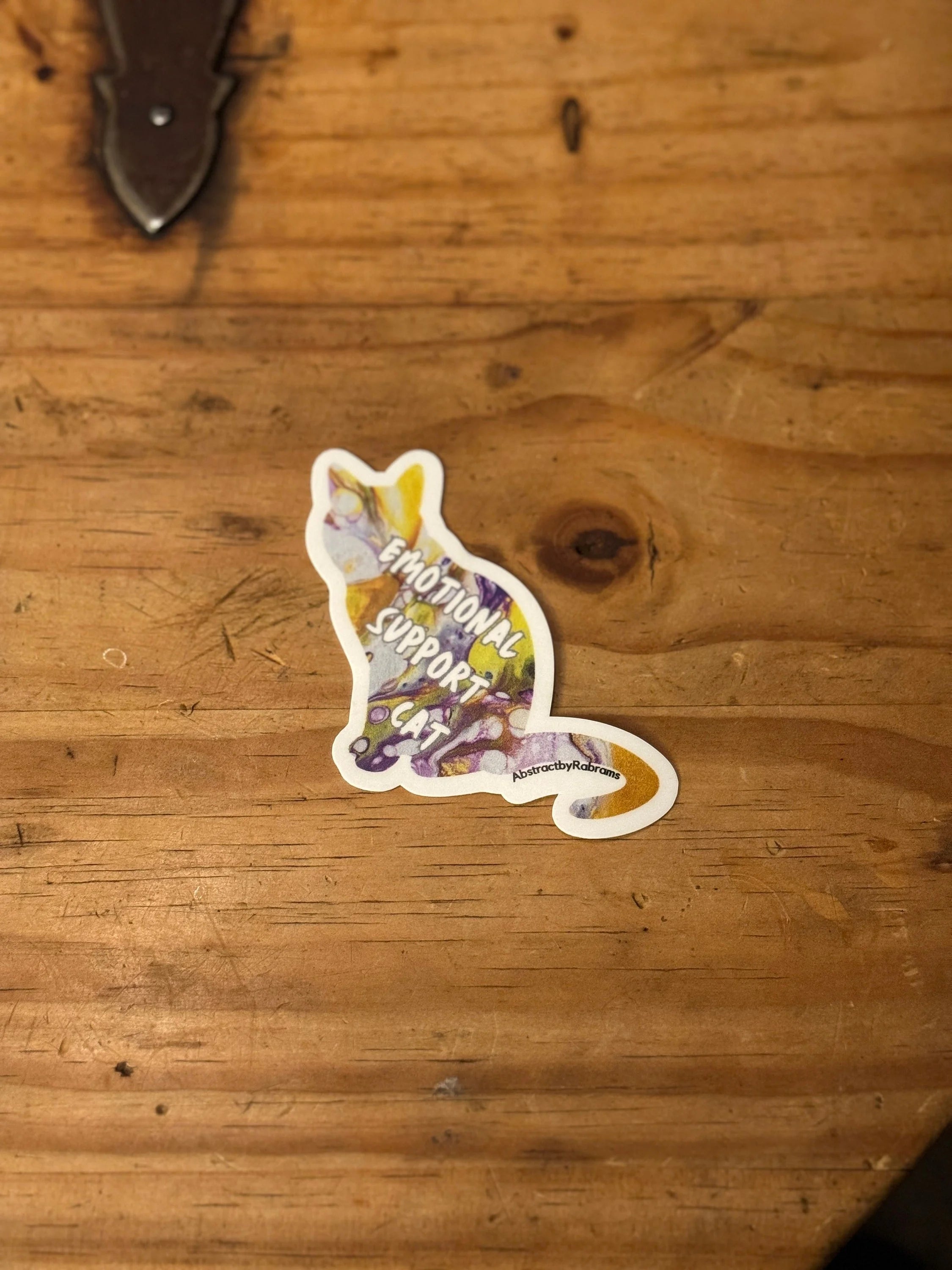 Emotional Support Cat - 3" Waterproof, Vinyl Sticker - 2.89" × 3" - Purple and Yellow