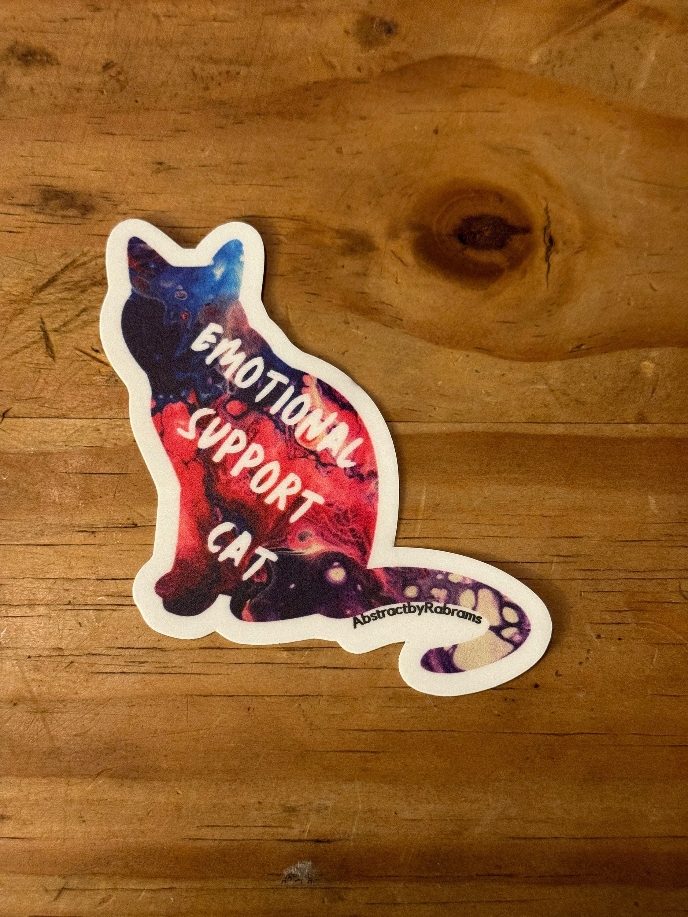 Emotional Support Cat - 3" Waterproof, Vinyl Sticker - 2.89" × 3" - Pink, Purple and Blue