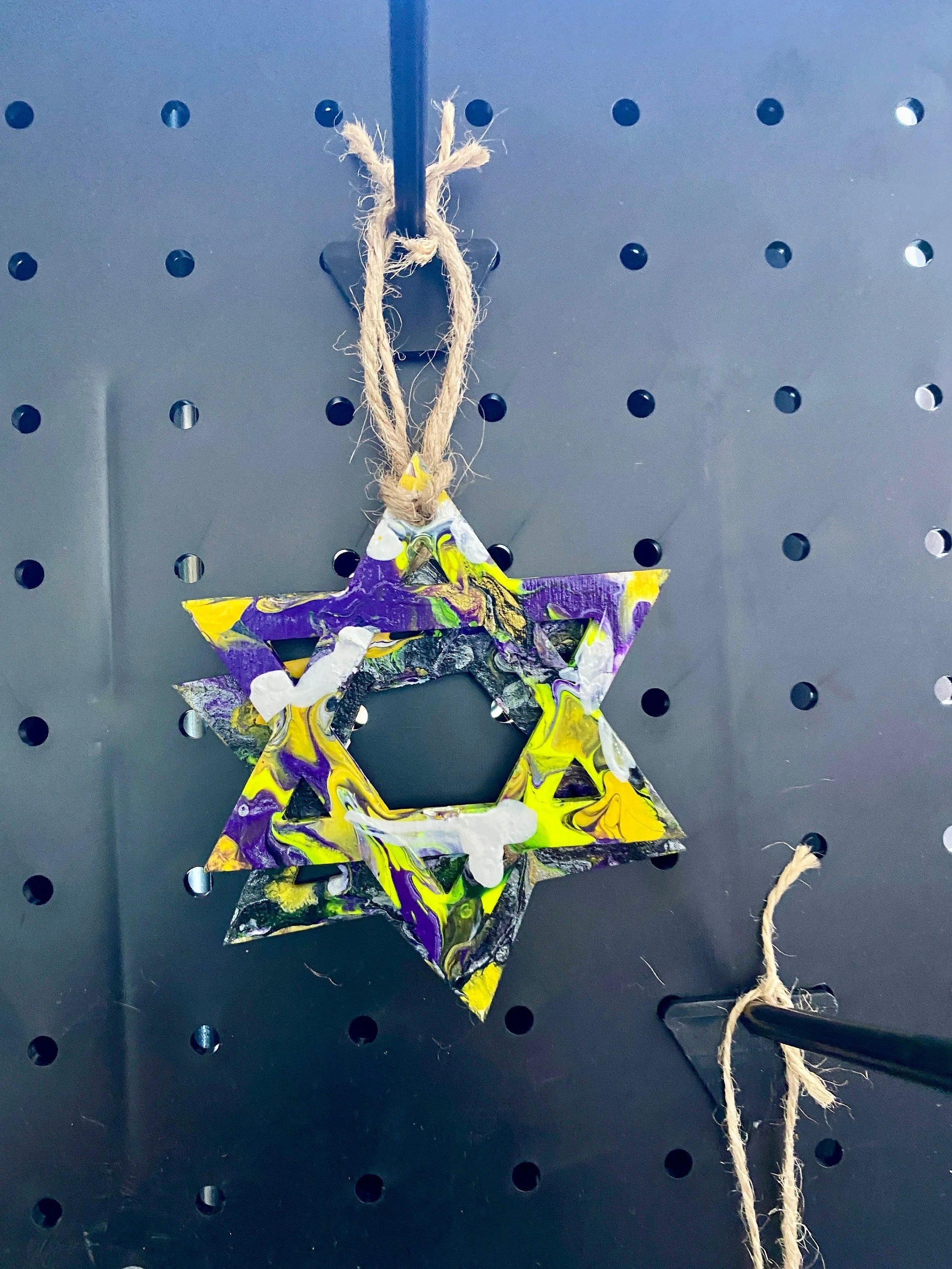 Nonbinary Pride Wooden Jewish Star decorations for Hannukah
