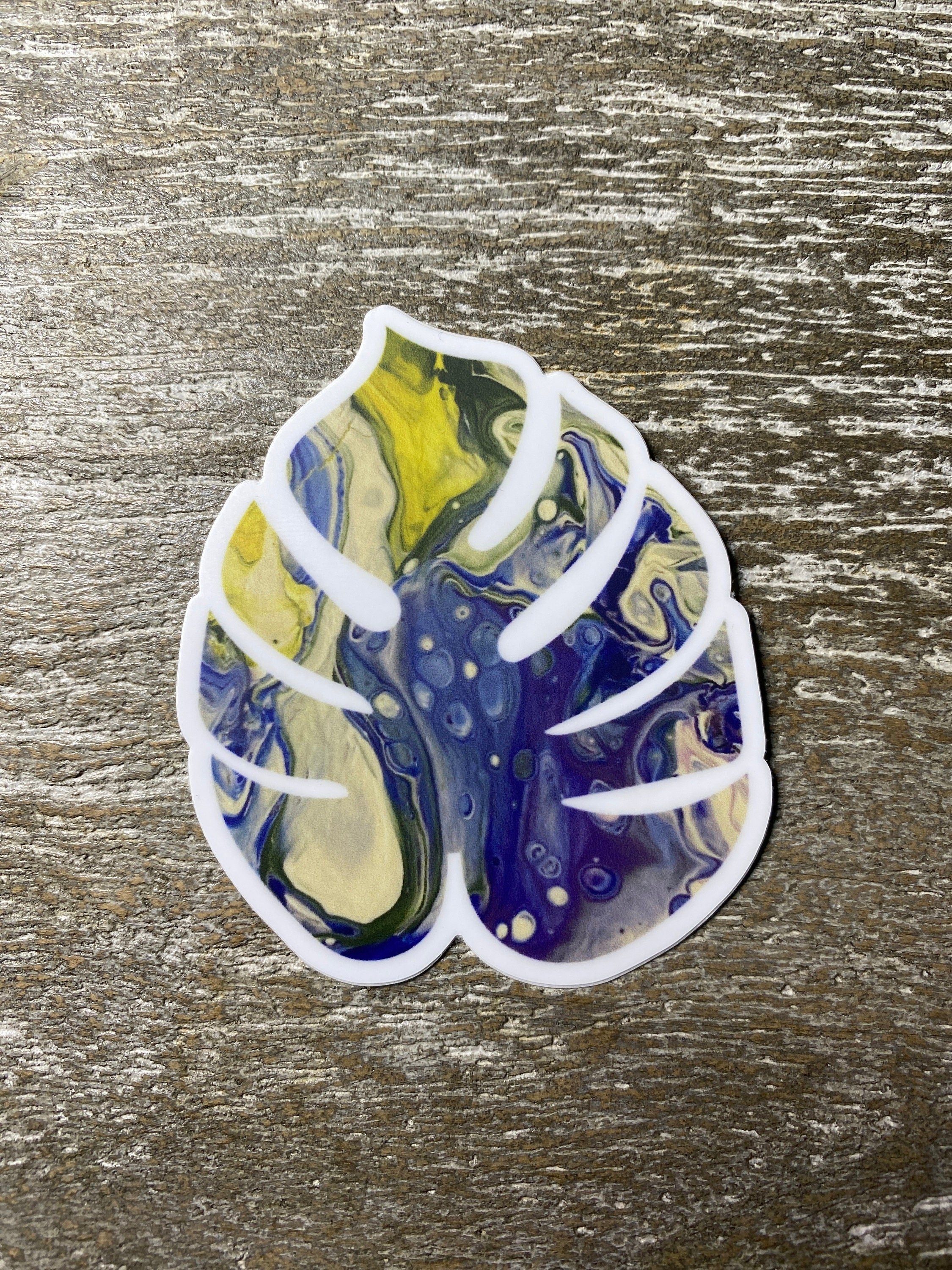 Monstera Sticker - 3″ - Yellow, Blue, Green - Vinyl
