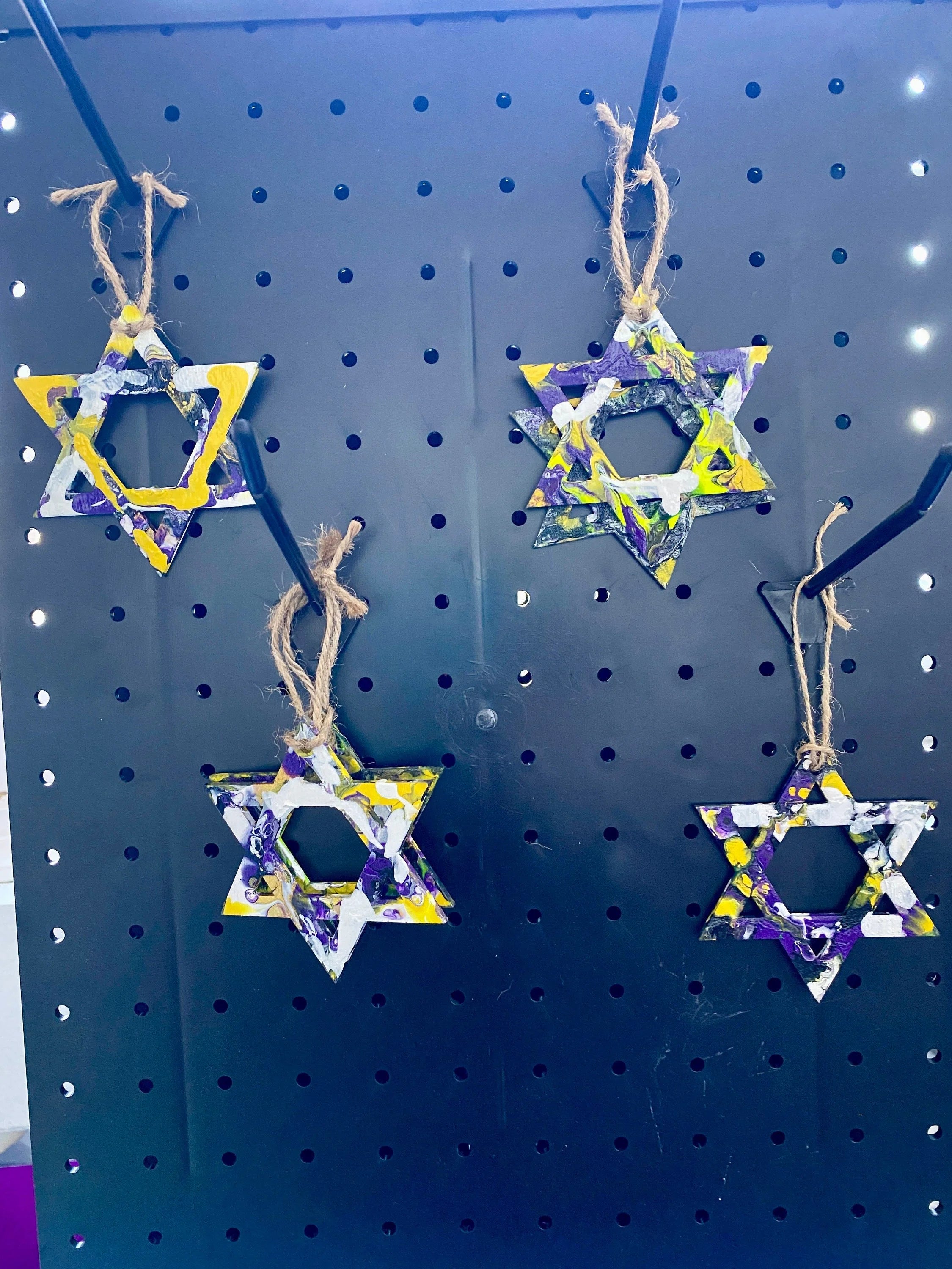 Nonbinary Pride Wooden Jewish Star decorations for Hannukah