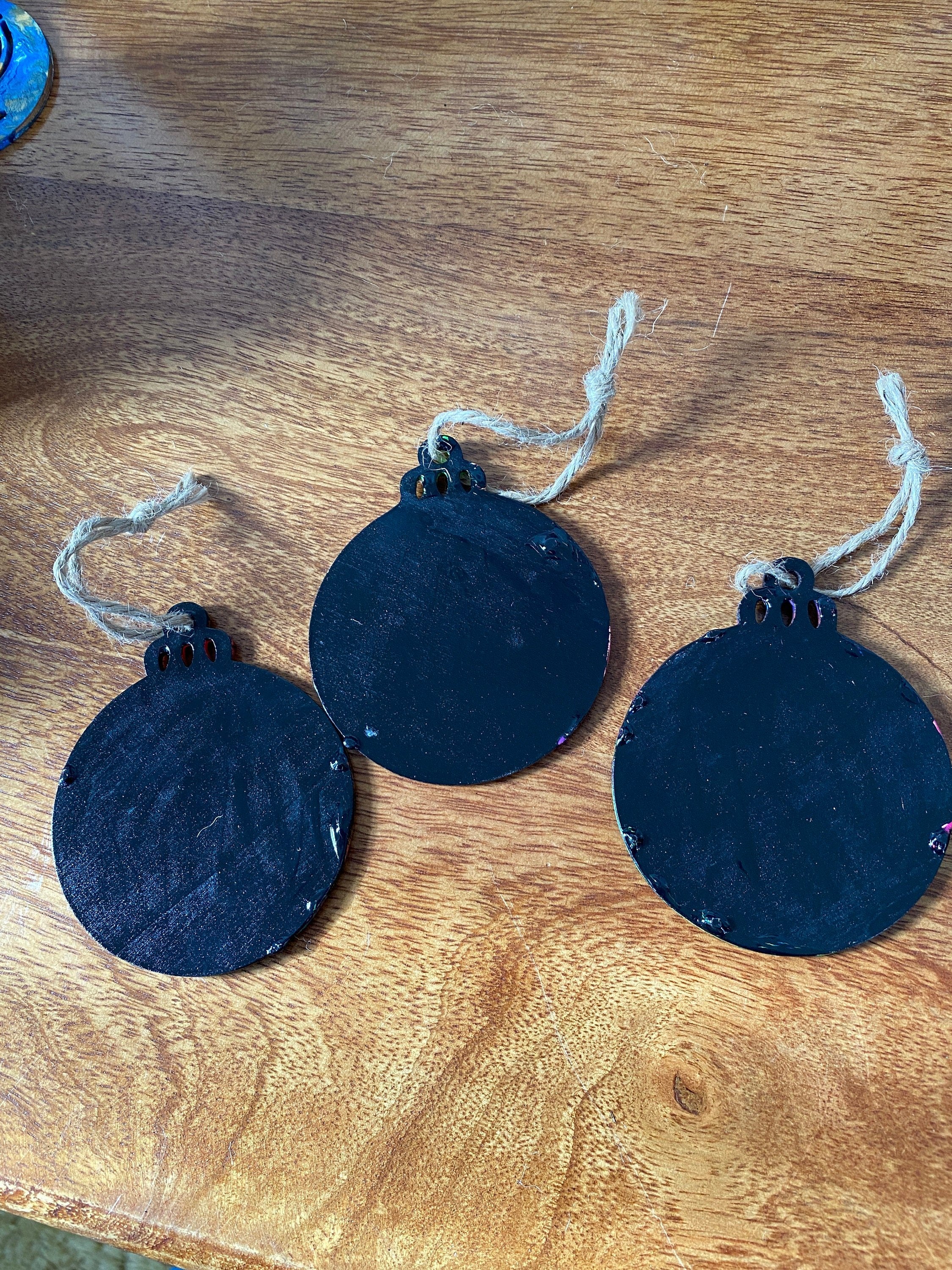 Neon Rainbow Painted Wooden Ornaments