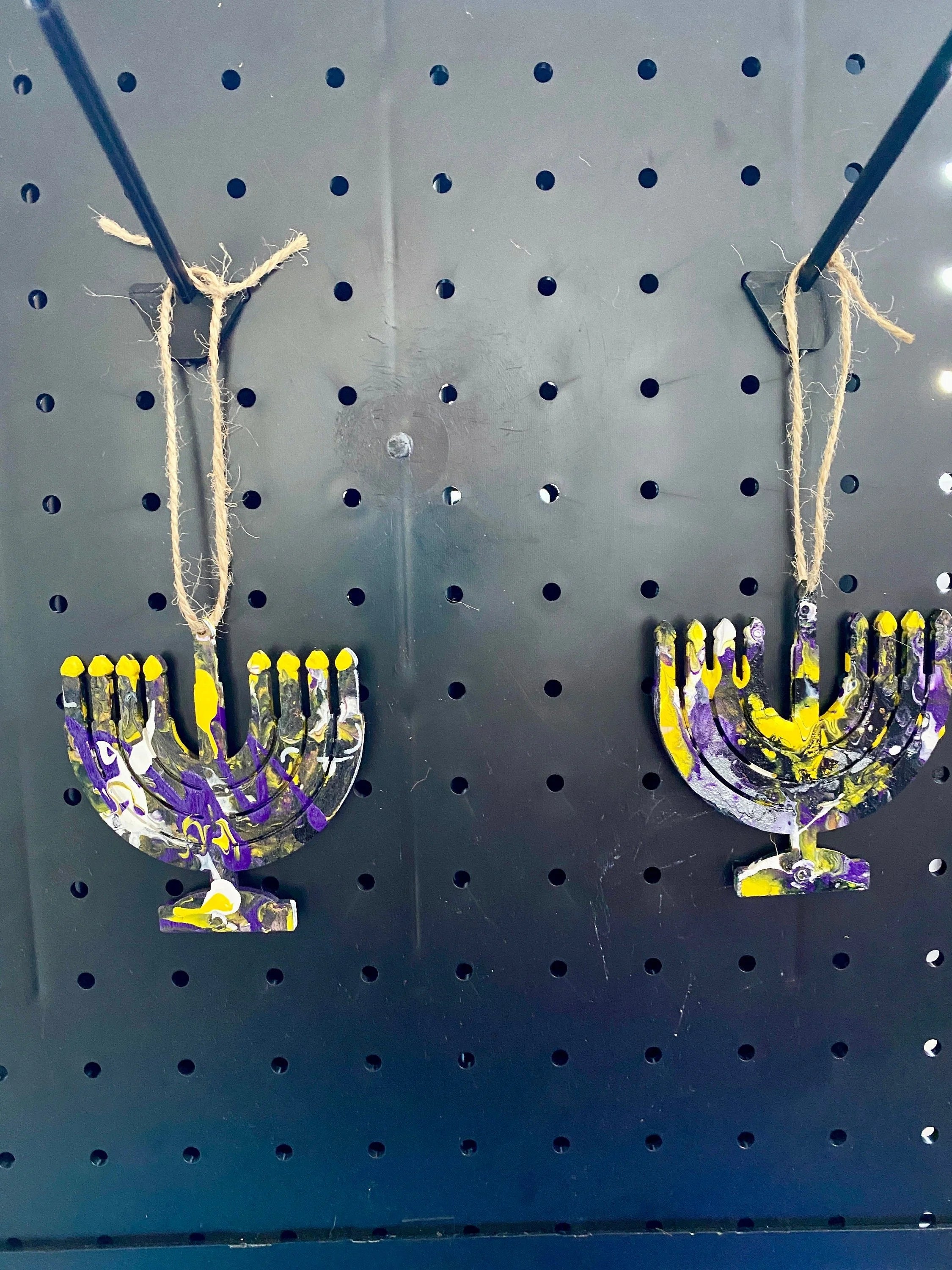 Nonbinary Pride Wooden Menorah decorations for Hannukah