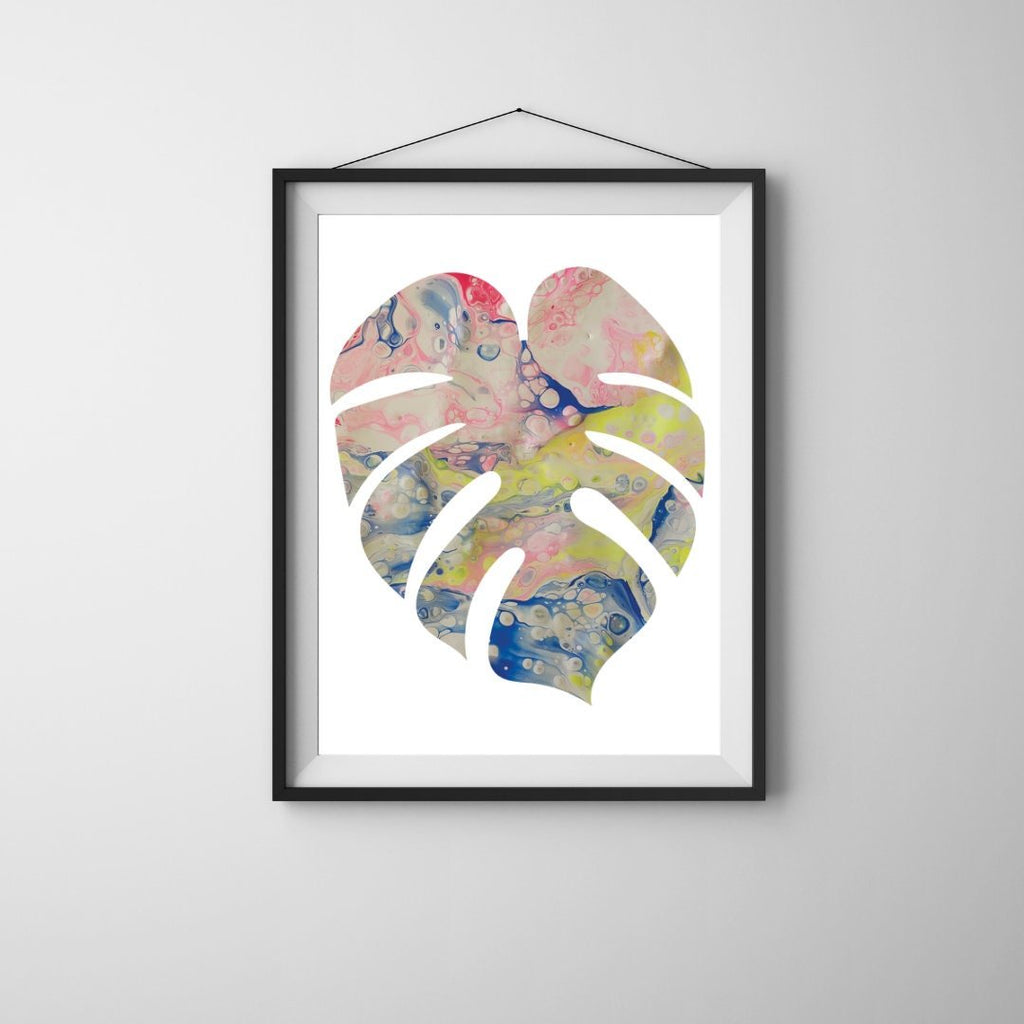 Yellow, Blue and Pink Monstera Print