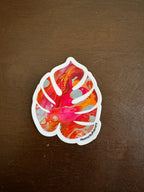 Monstera Sticker - 3″ - Pink and Orange - Vinyl