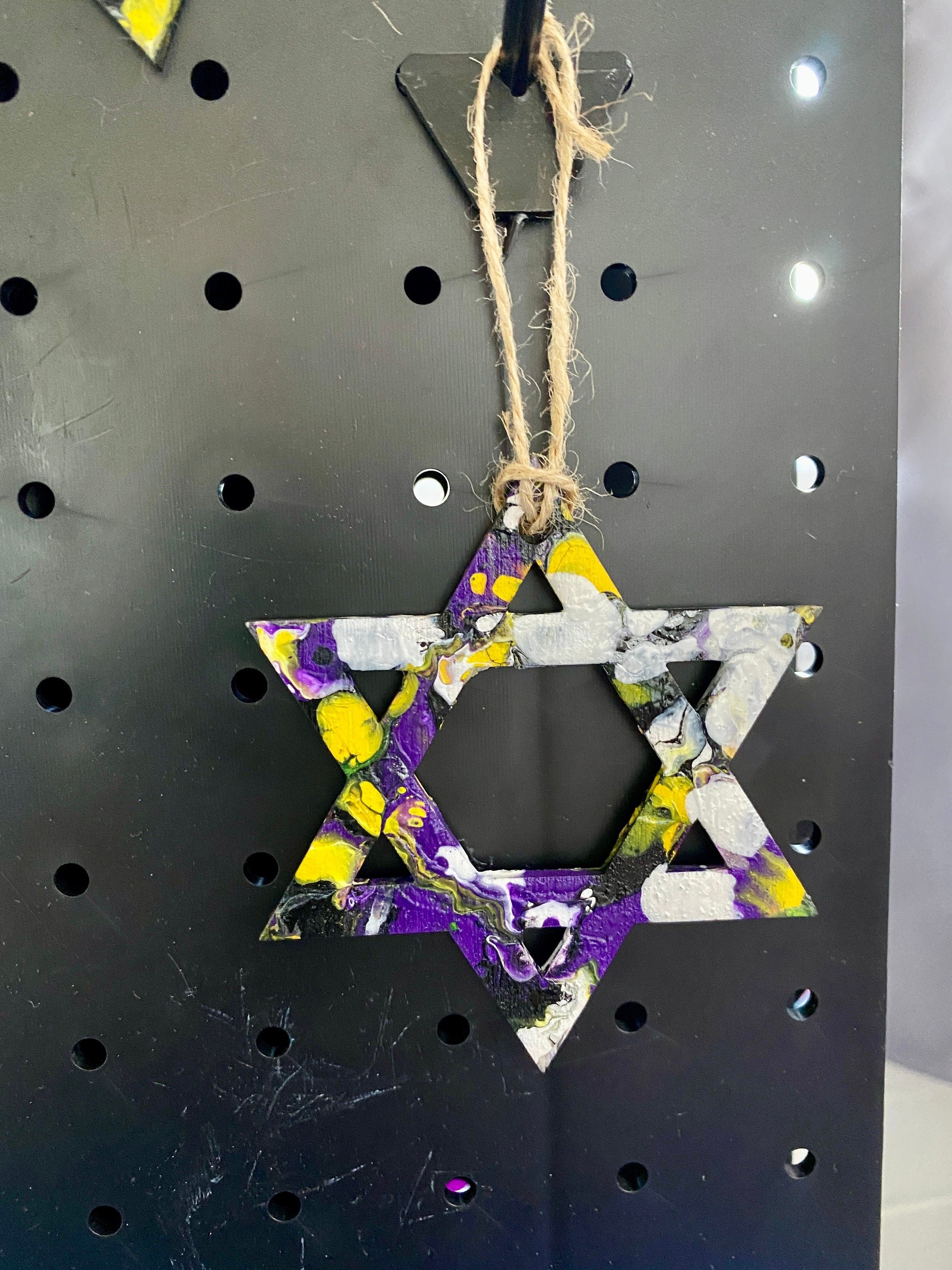 Nonbinary Pride Wooden Jewish Star decorations for Hannukah