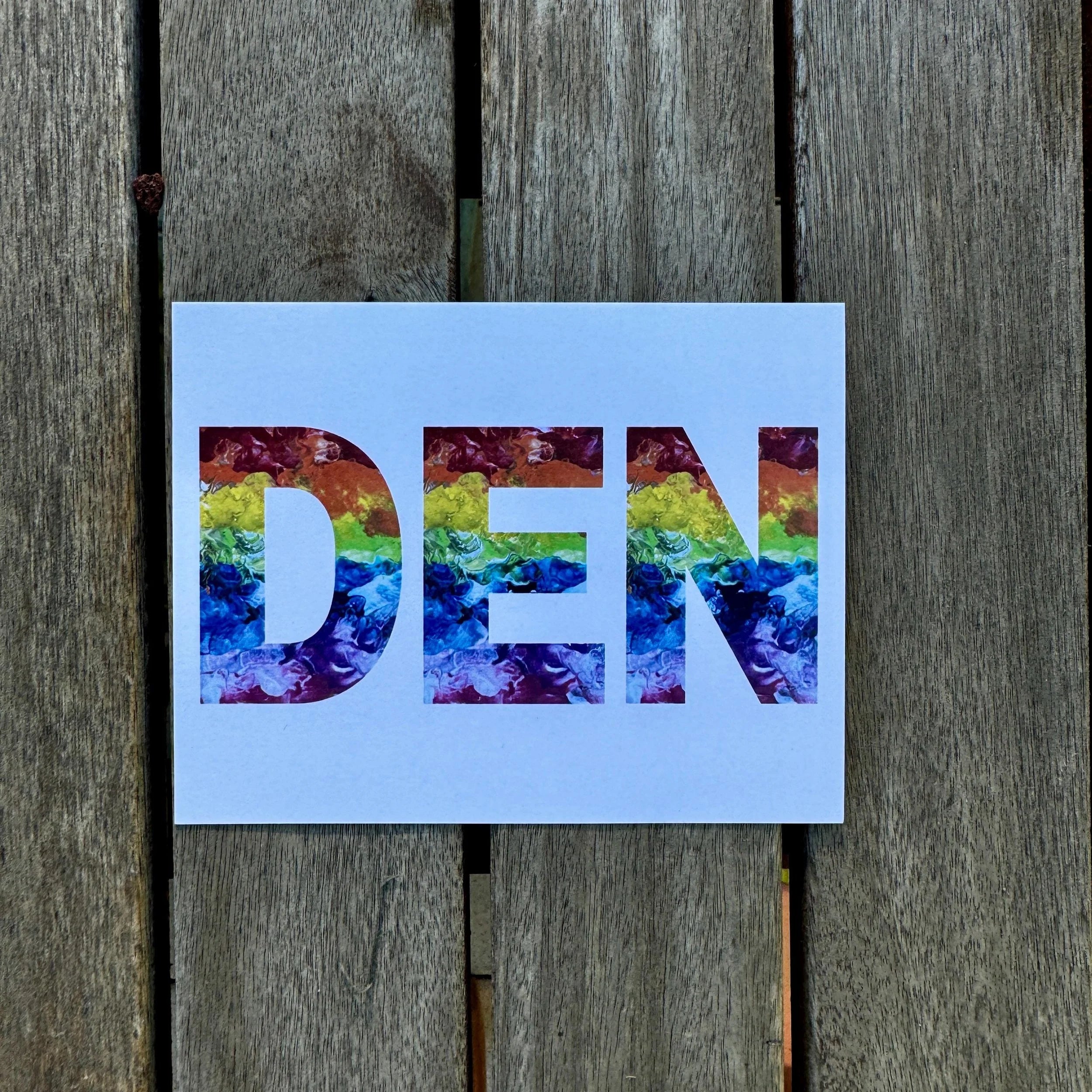 Denver Abbreviation Postcard - DEN -  4.25"x5.5" - Rainbow