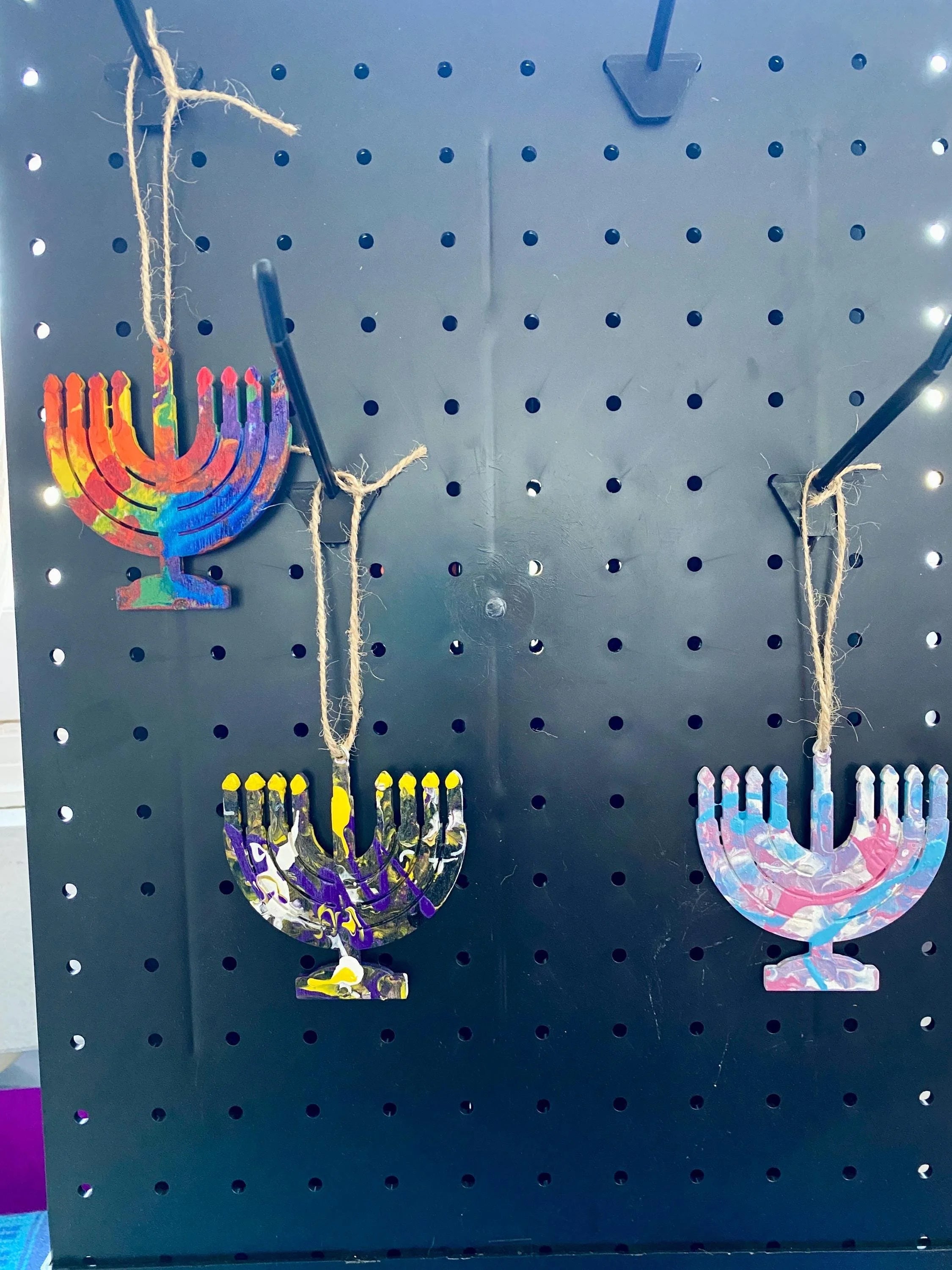 Nonbinary Pride Wooden Menorah decorations for Hannukah