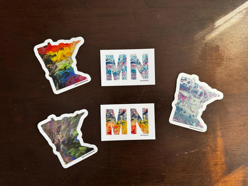 Minnesota Abbreviation Sticker - 3x2" - Rainbow, Pink and Blue - Vinyl - Weatherproof - Trans, LGBTQ+, Minnesota State Shape