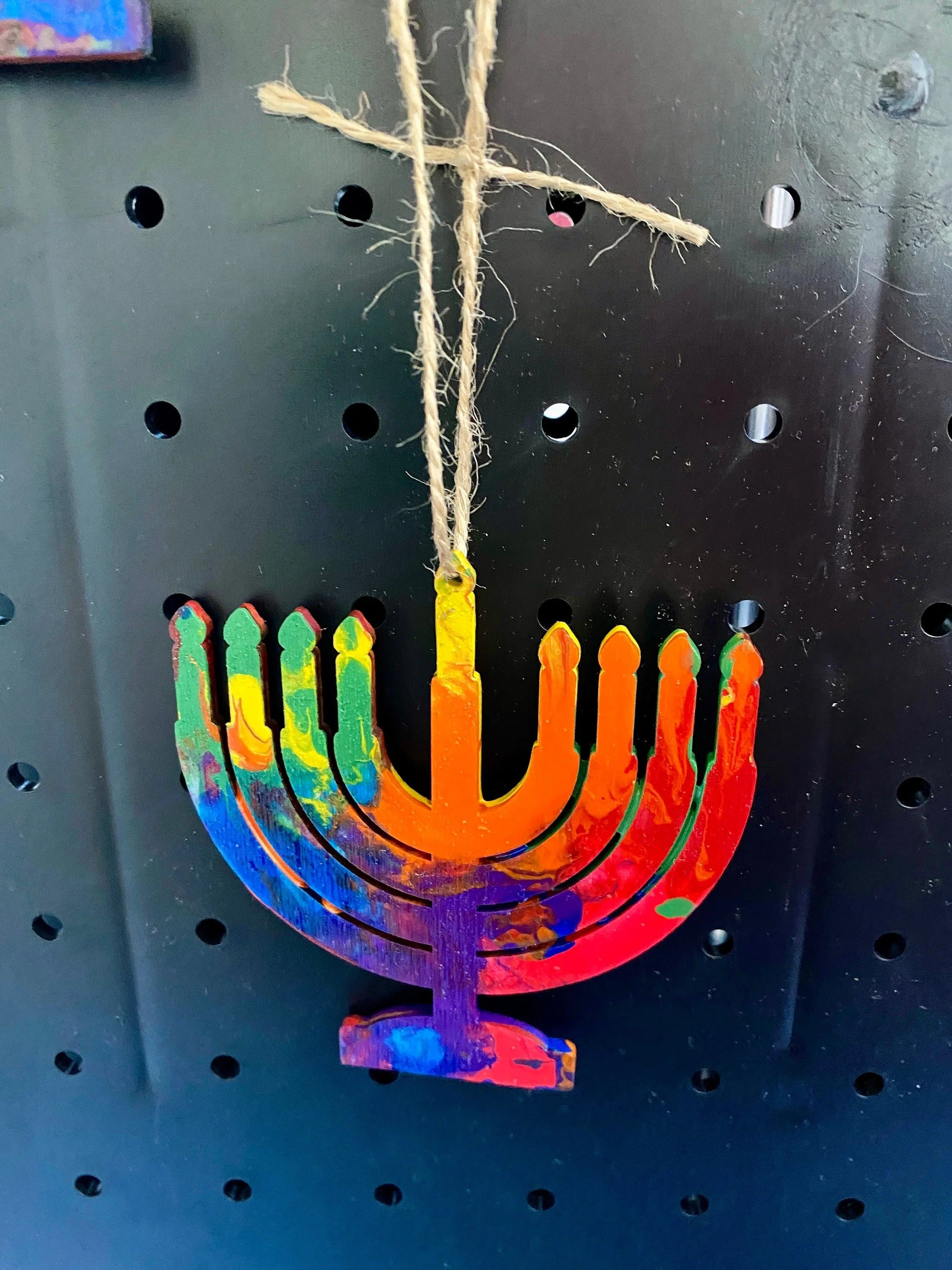 Rainbow Wooden Menorah decorations for Hannukah