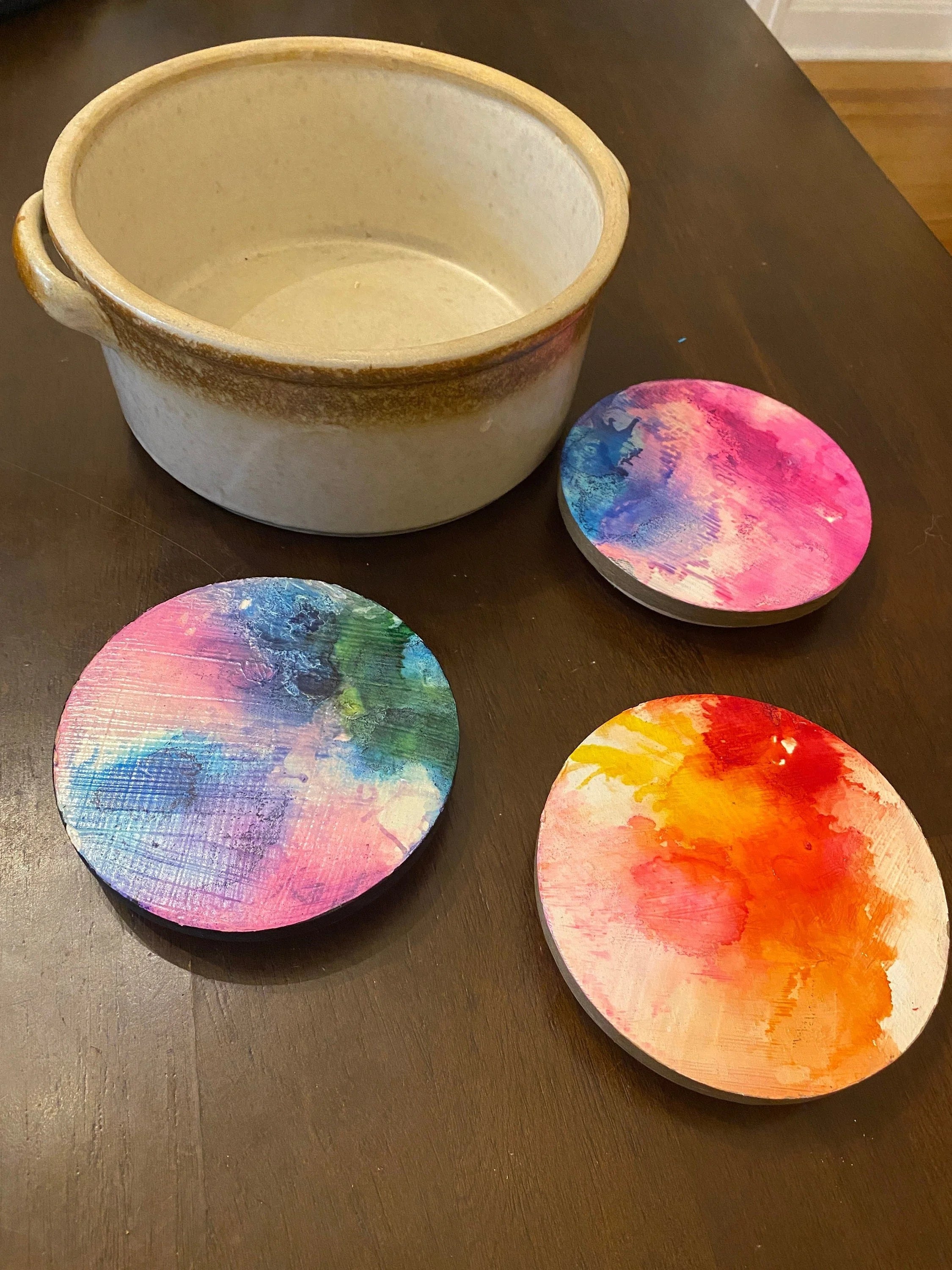 Upcycled Alcohol Ink Trivets - 4 3/5" - Abstract Kitchen - Cork Backing - Suitable for Hot and Cold items