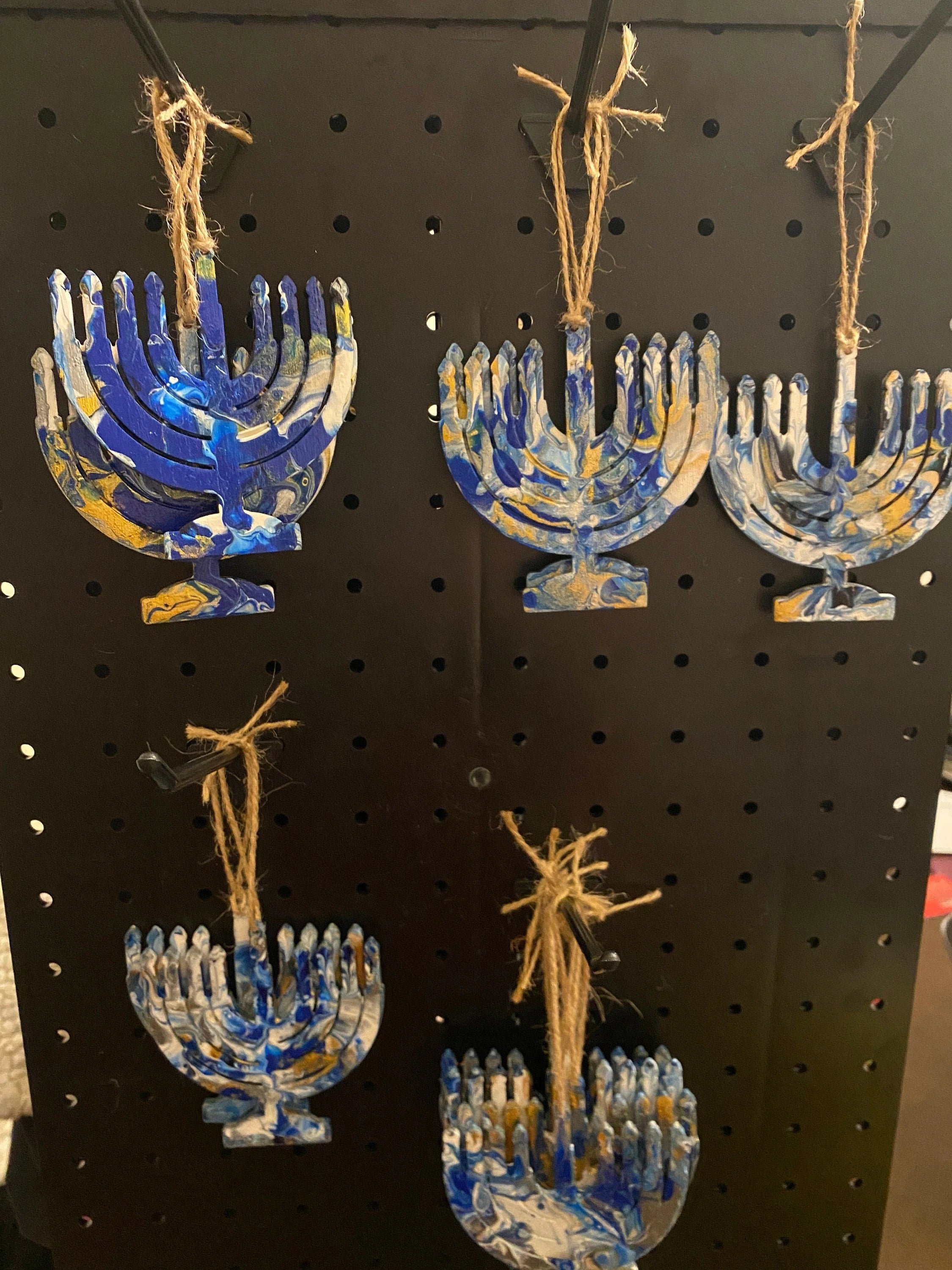 Wooden Menorah decorations for Hannukah