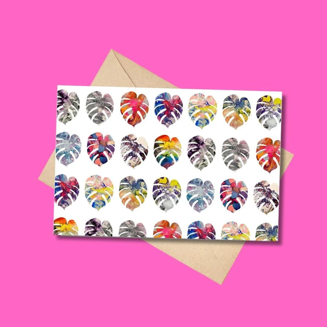 Colorful Monstera Greeting Card - A2 -  Blank Inside - 100% PCW Paper
