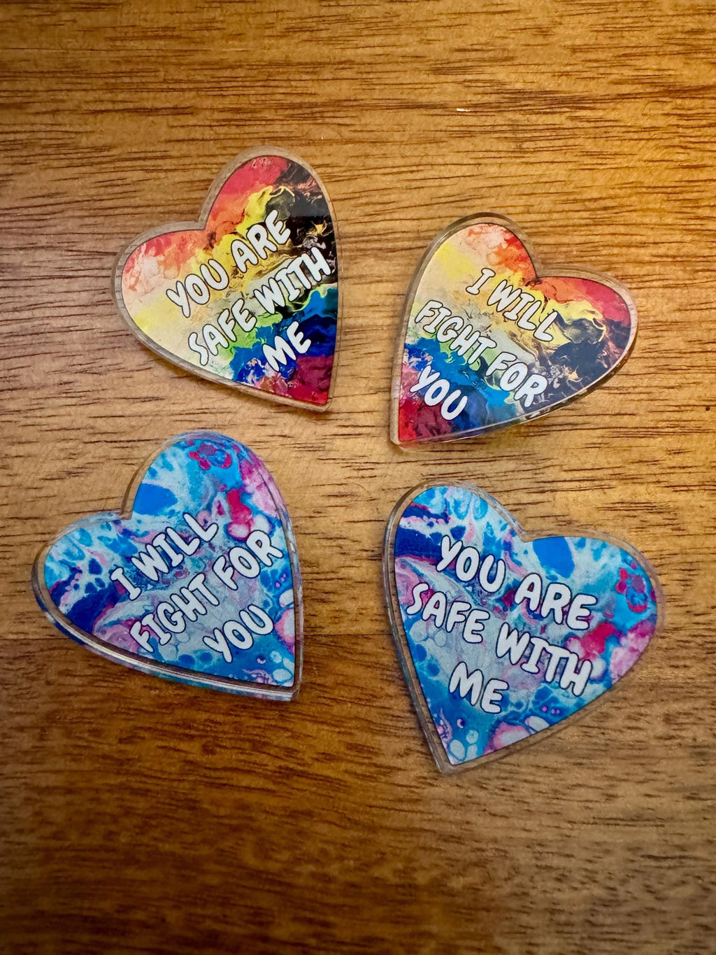 You Are Safe With Me Acrylic Pin - Trans Pride - Blue and Pink 1.5"x1.5" - Made from 100% Recycled and Recyclable plastics - LGBTQ+