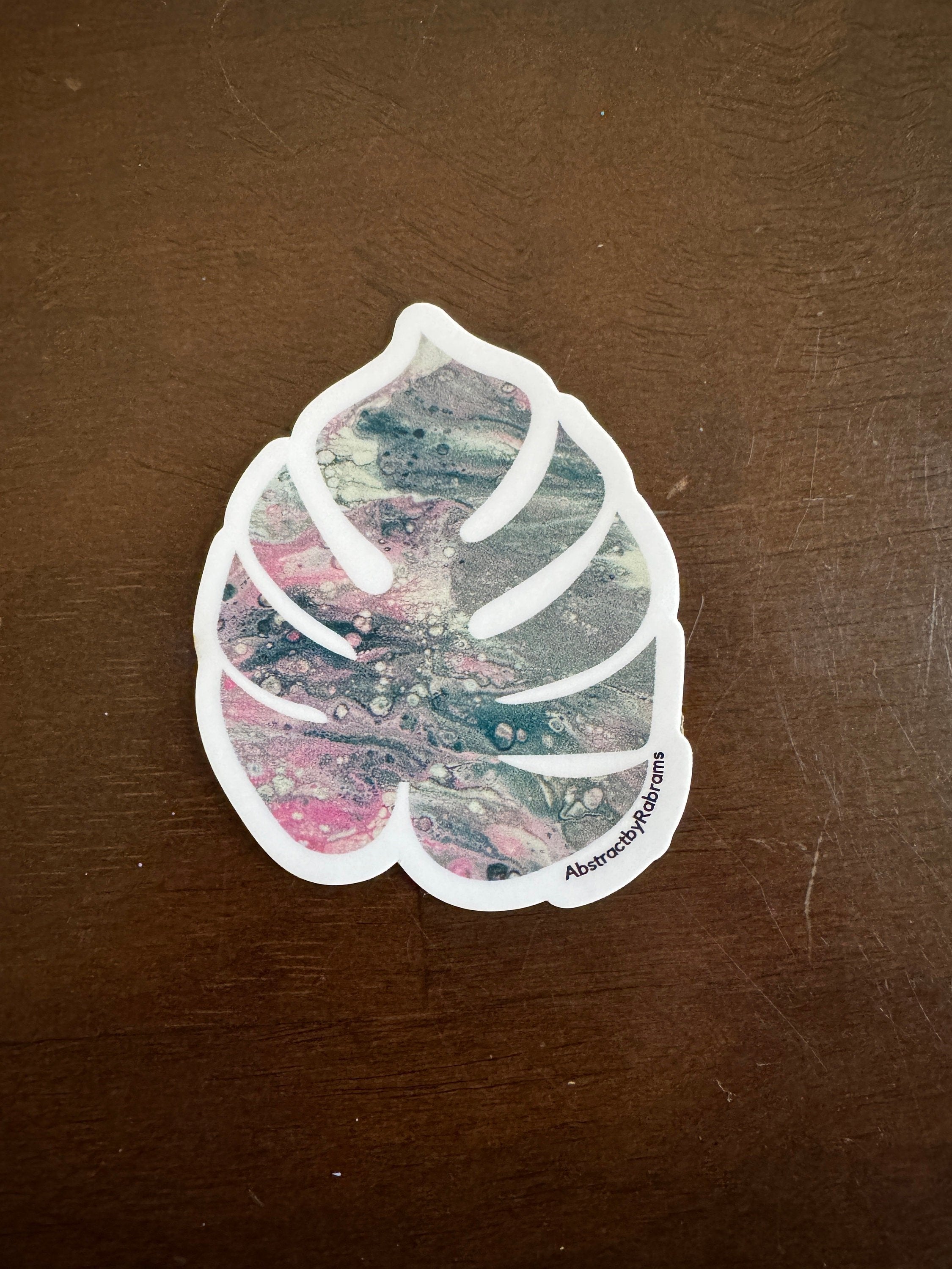 Monstera Sticker - 3″ - Pink and Grey  - Vinyl