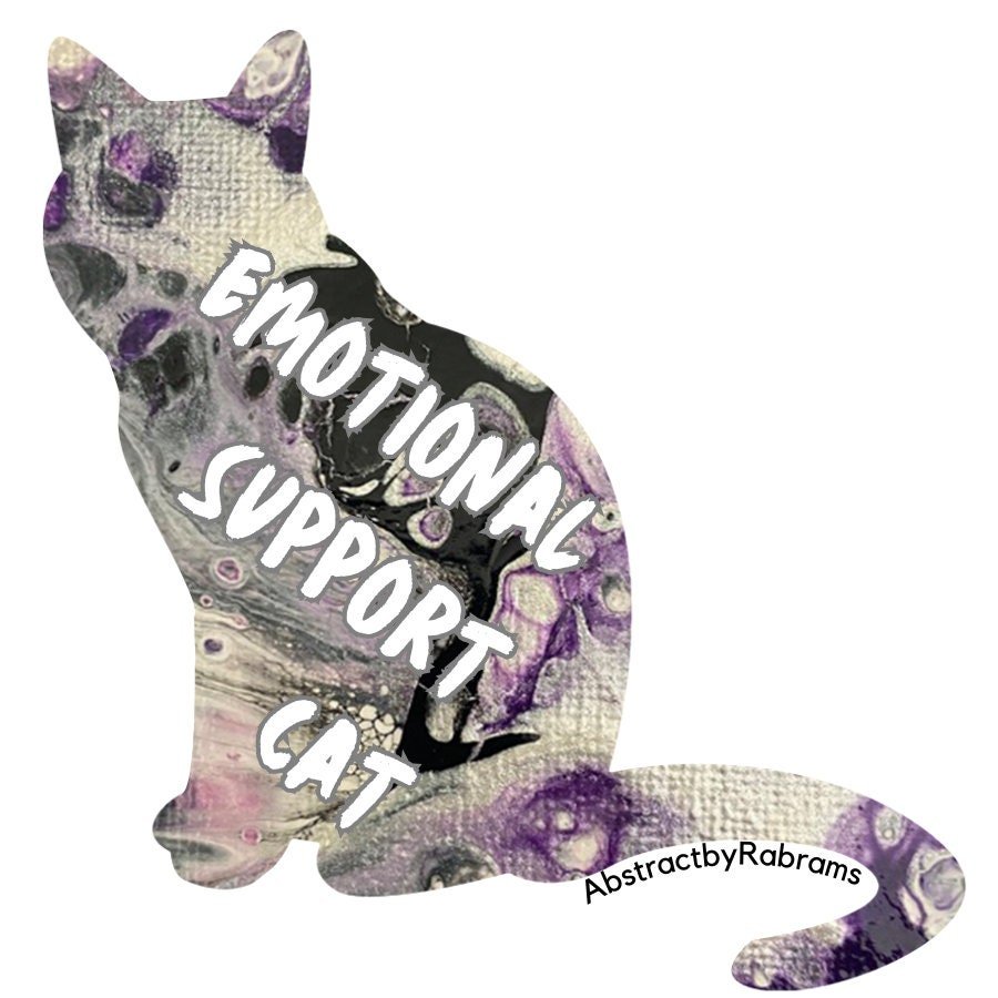 Emotional Support Cat - 3" Waterproof, Vinyl Sticker - Purple, Grey, Black and White
